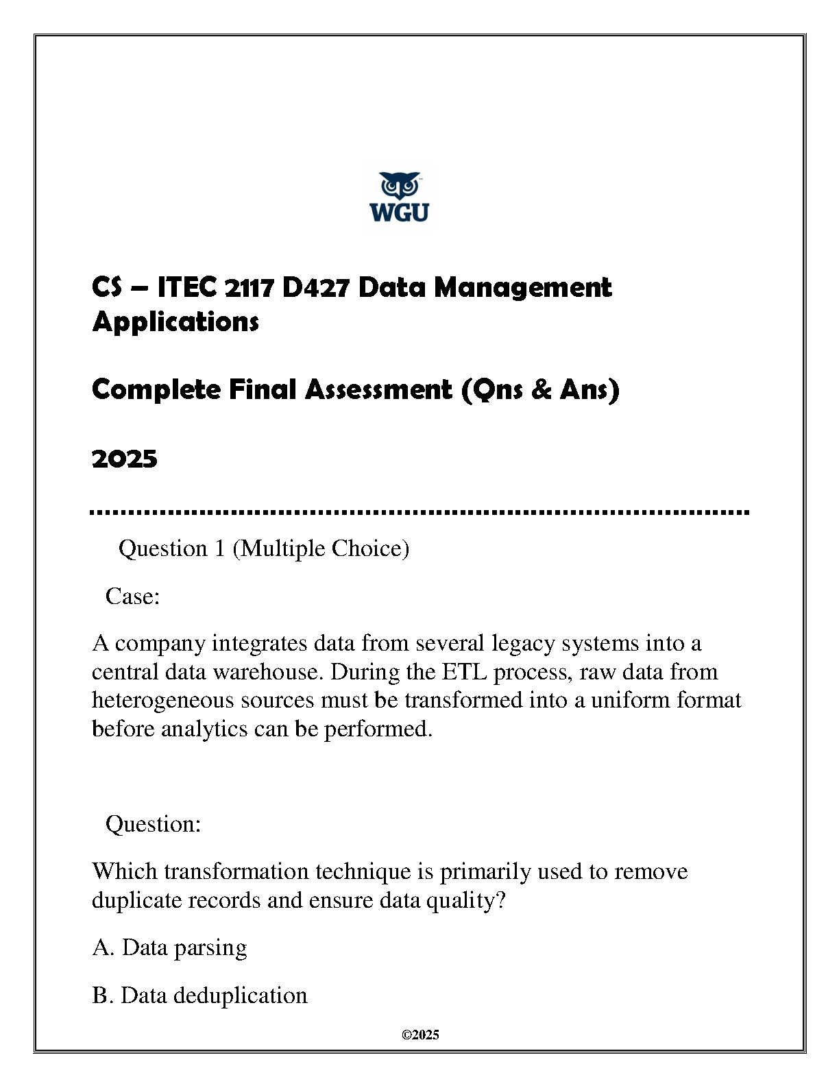 ITEC 2117 Final Exam Answers WGU Data Mgmt Apps 2025