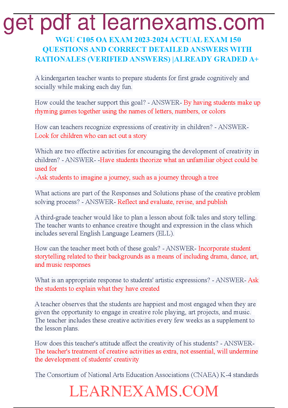 WGU C105 Arts OA Exam Guide 2025 Questions and Answers