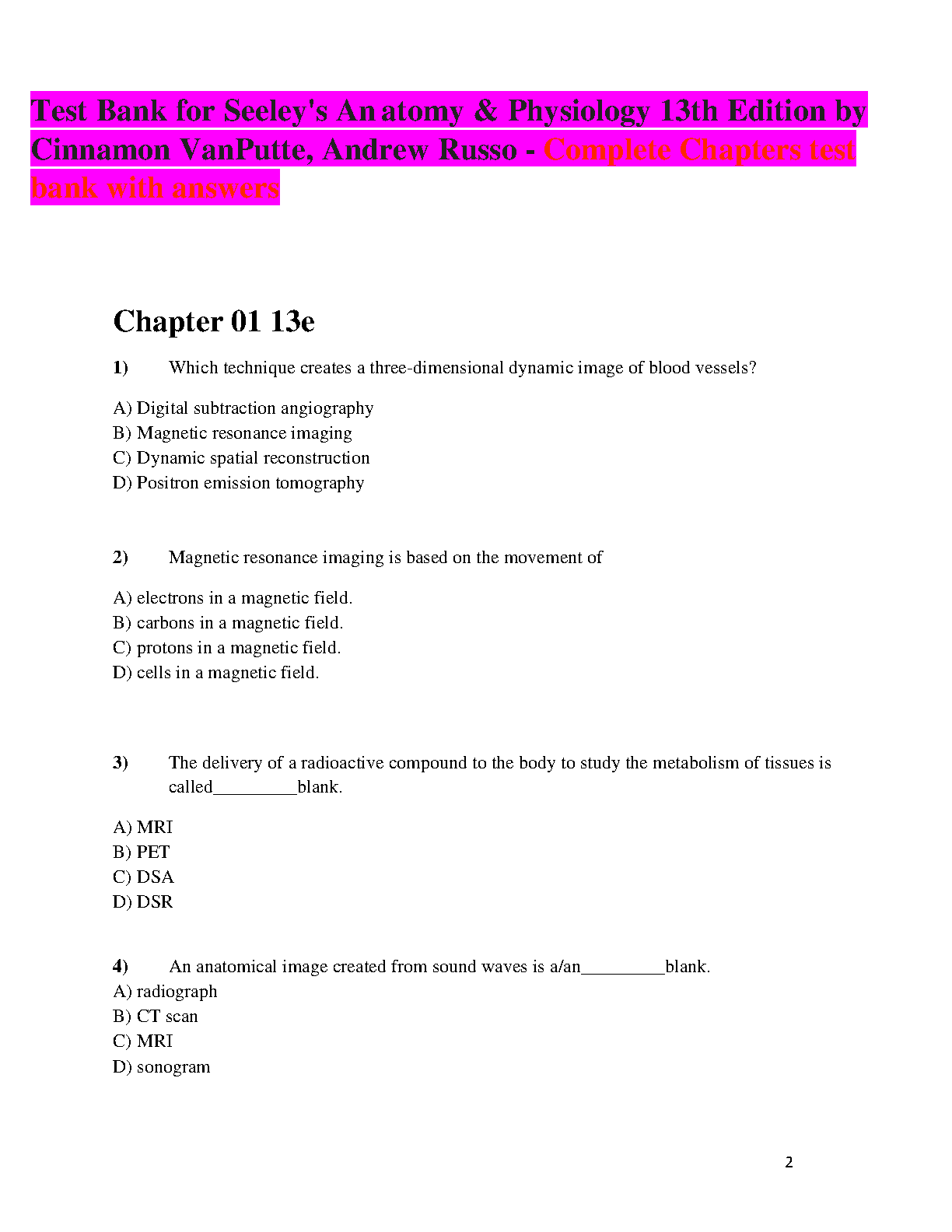 Seeley A&P 13e Test Bank 2026/27 Practice Questions