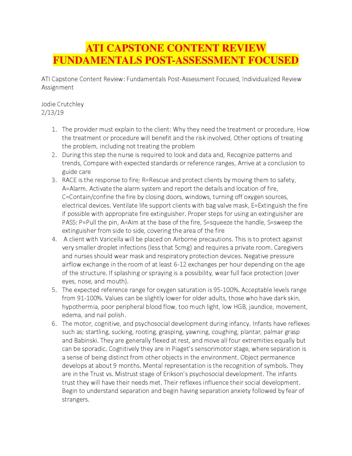 ATI Capstone Fundamentals Post Assessment Solutions 2026