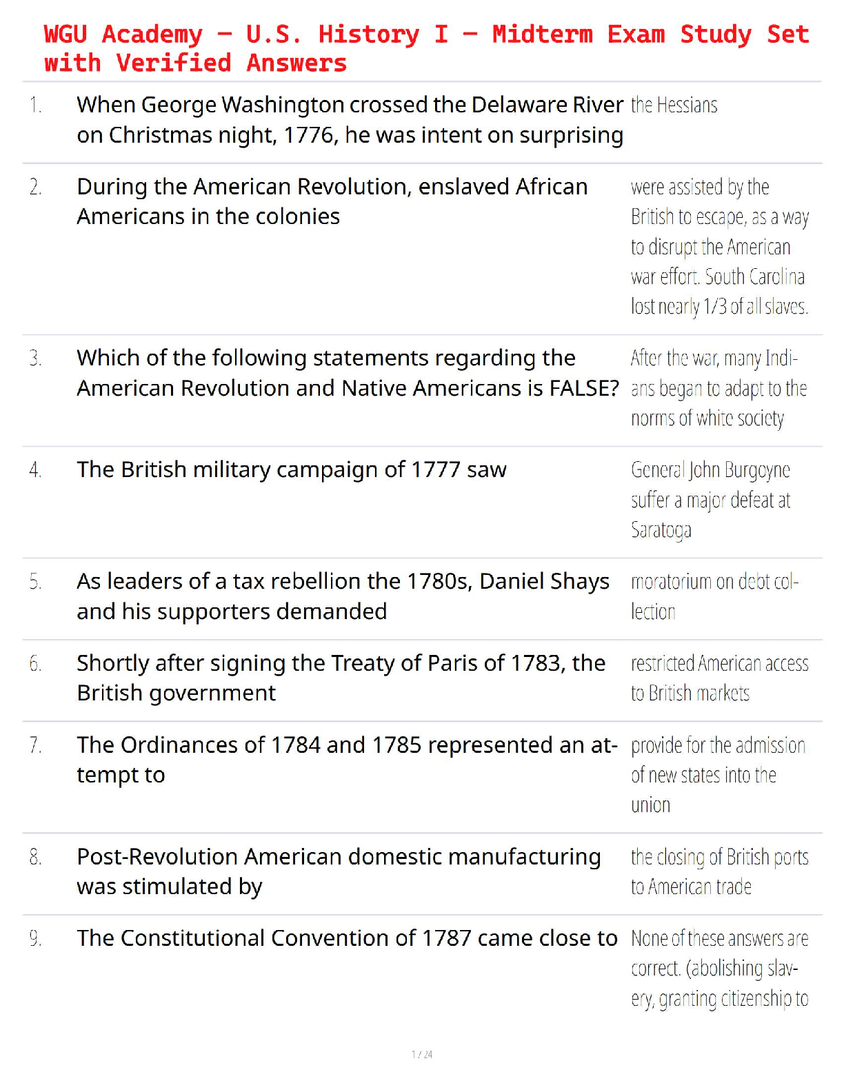 WGU U.S. History I Midterm Test Bank 2025-2026 Verified Q&A
