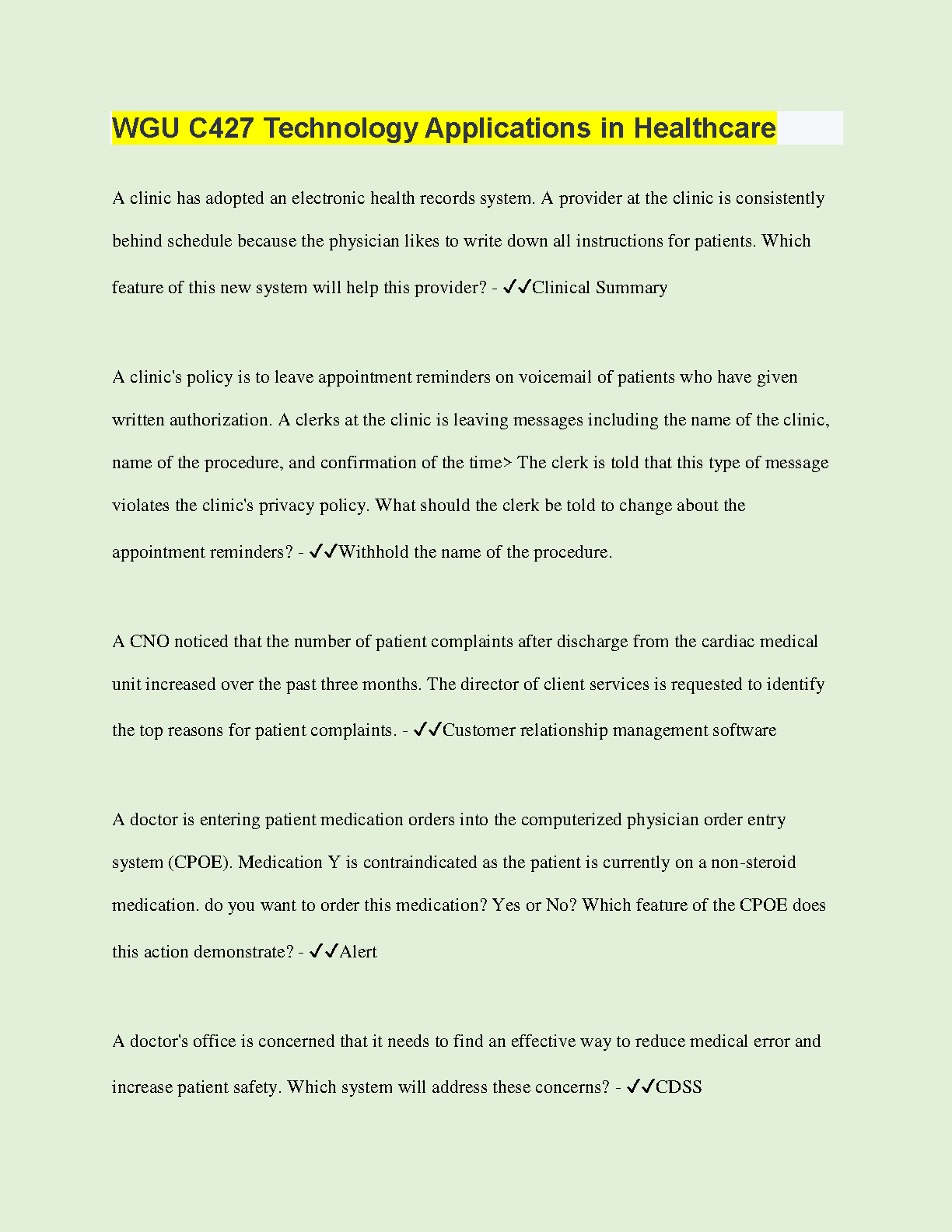 WGU C427 Tech Applications in Healthcare Exam Prep 2024 IMG-1
