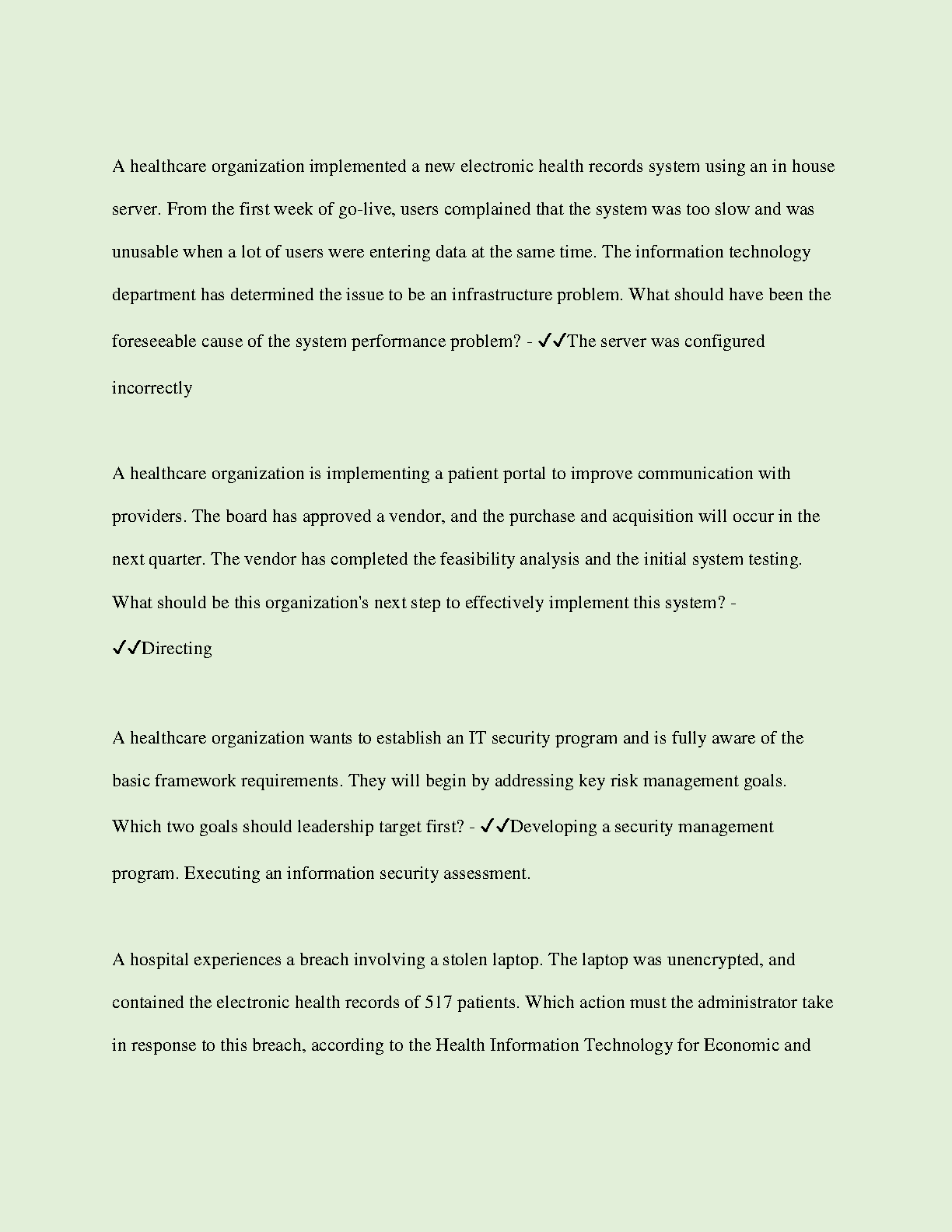 WGU C427 Tech Applications in Healthcare Exam Prep 2024