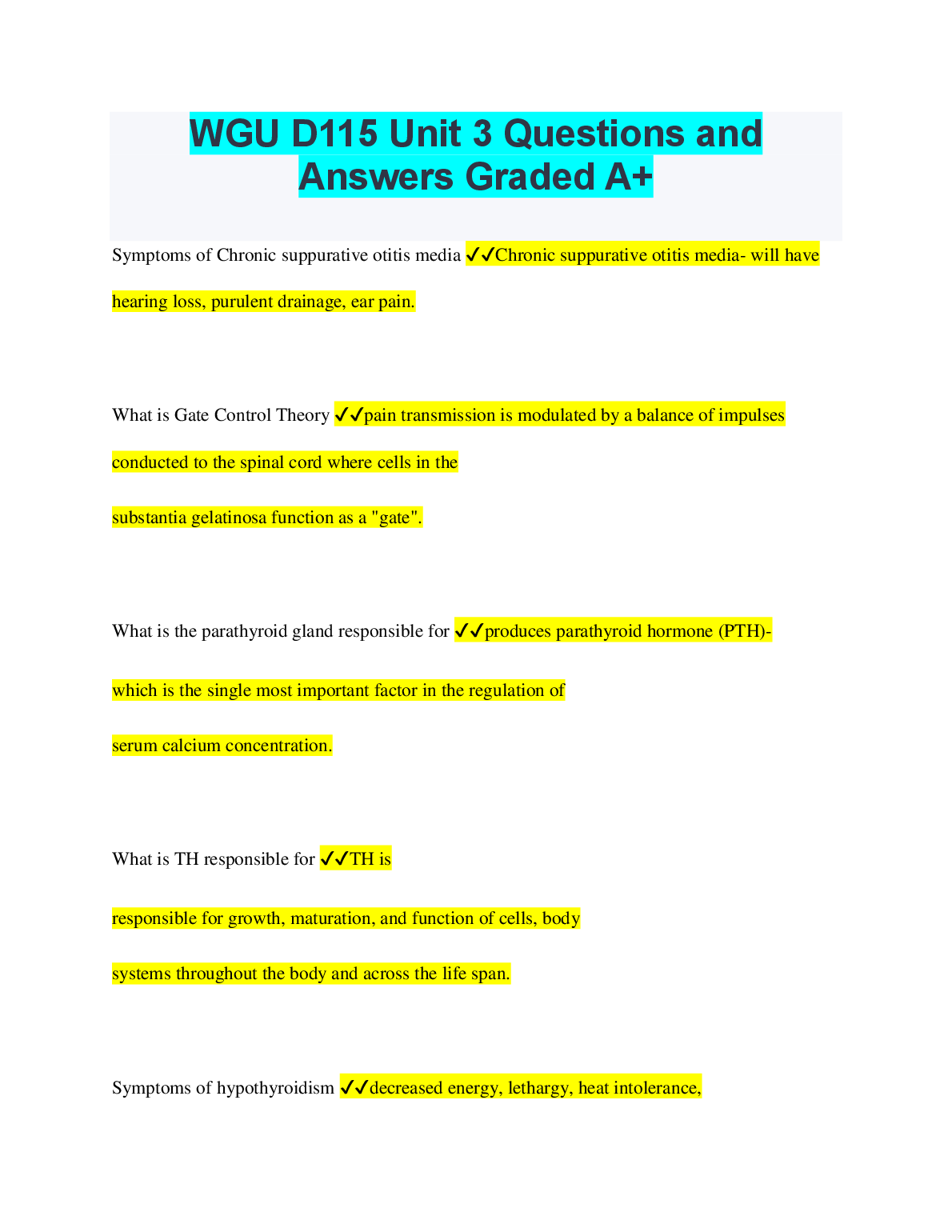 WGU D115 Unit 3 Questions and Answers 2024/2025
