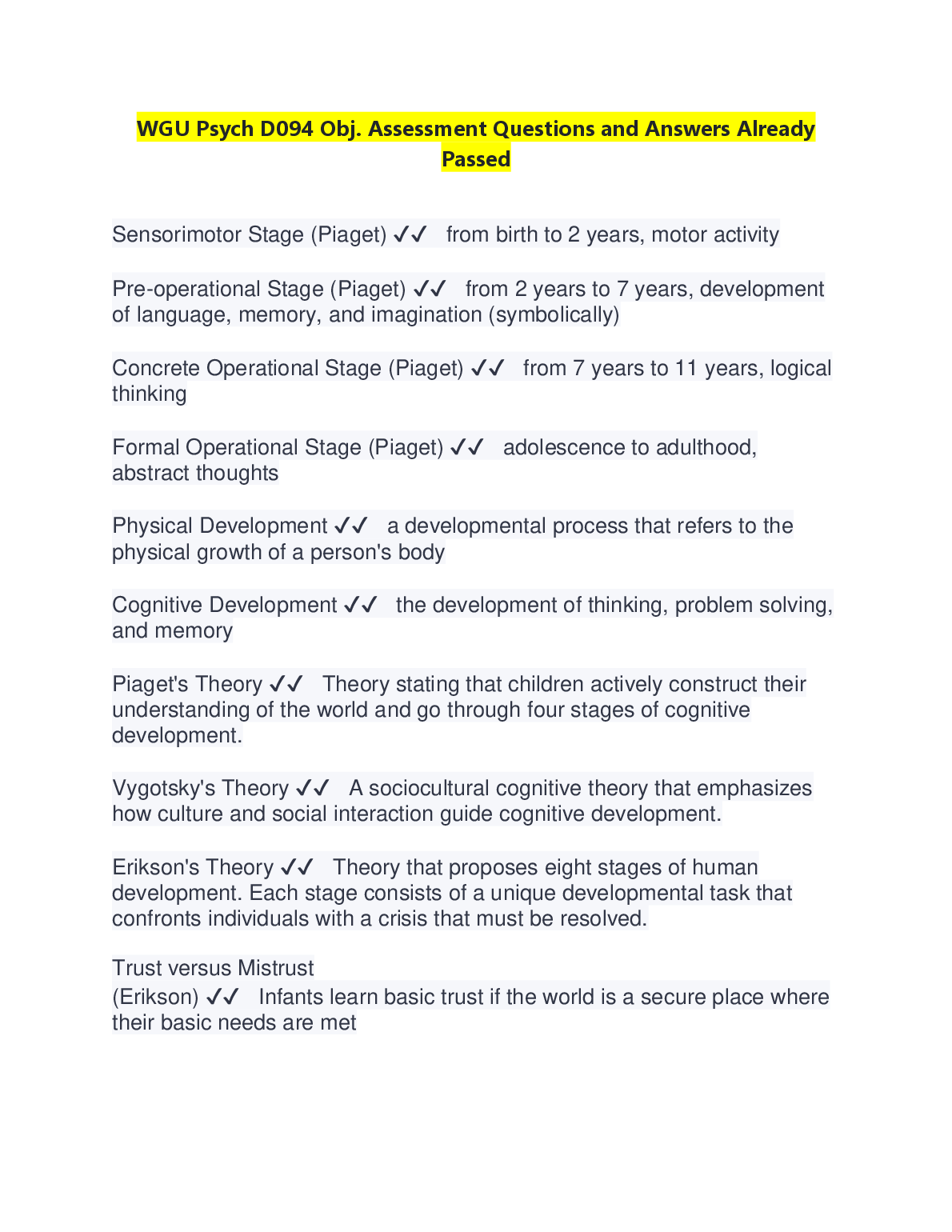 WGU Psych D094 Exam Q&A Guide | Pass on First Try