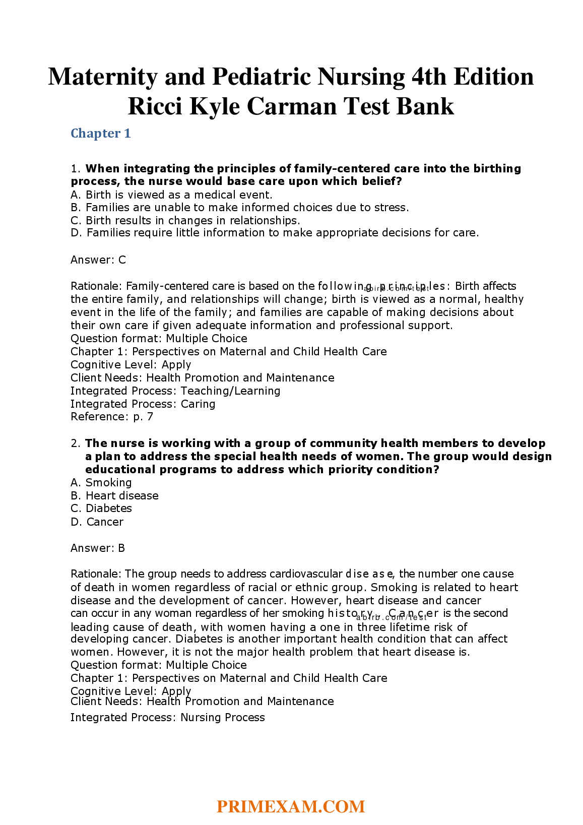 Maternity and Pediatrics Nursing 4e Test Bank 2026/27