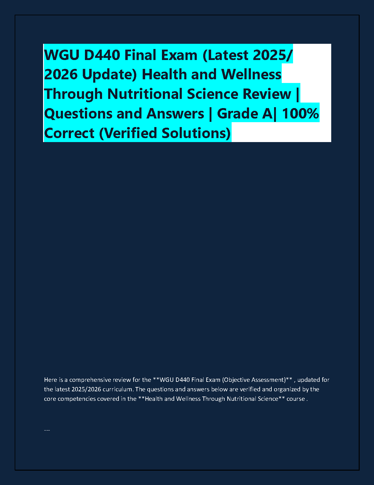 WGU D440 Nutrition Final Exam QA Verified 2026/2027