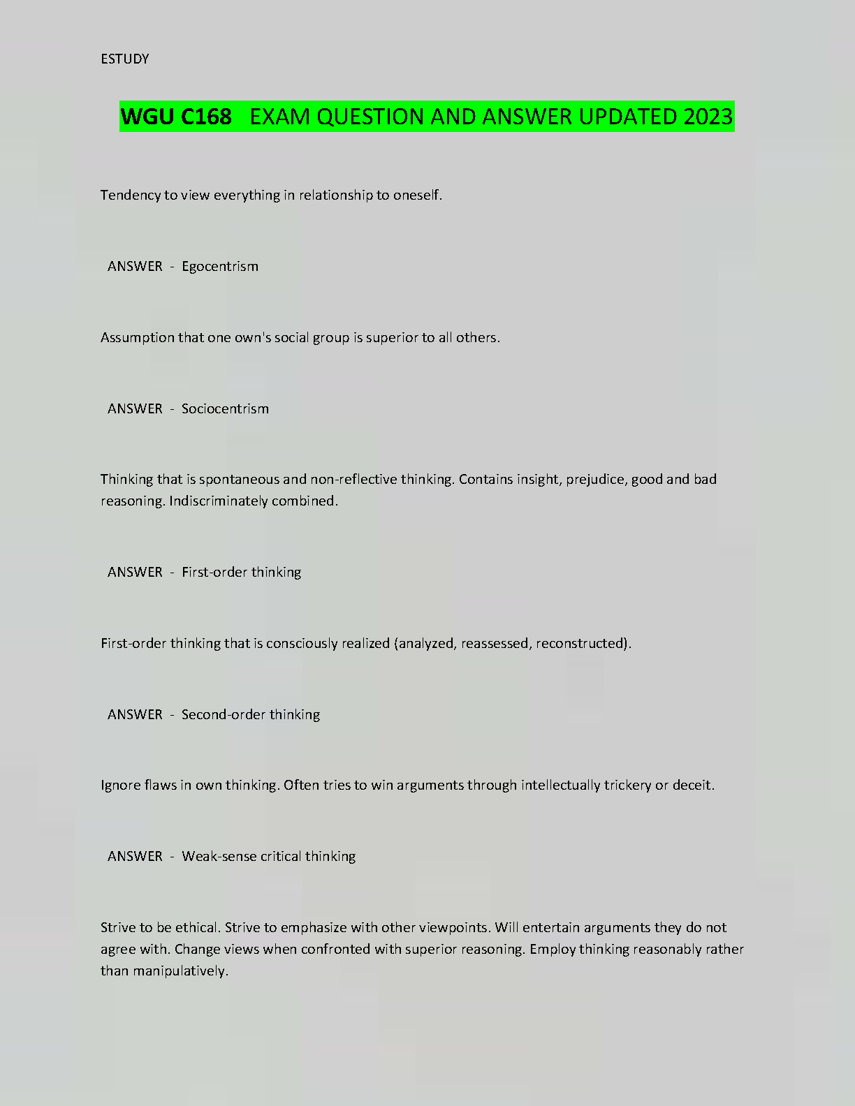 WGU C168 Exam Q&A 2023 | Key Concepts & Practice