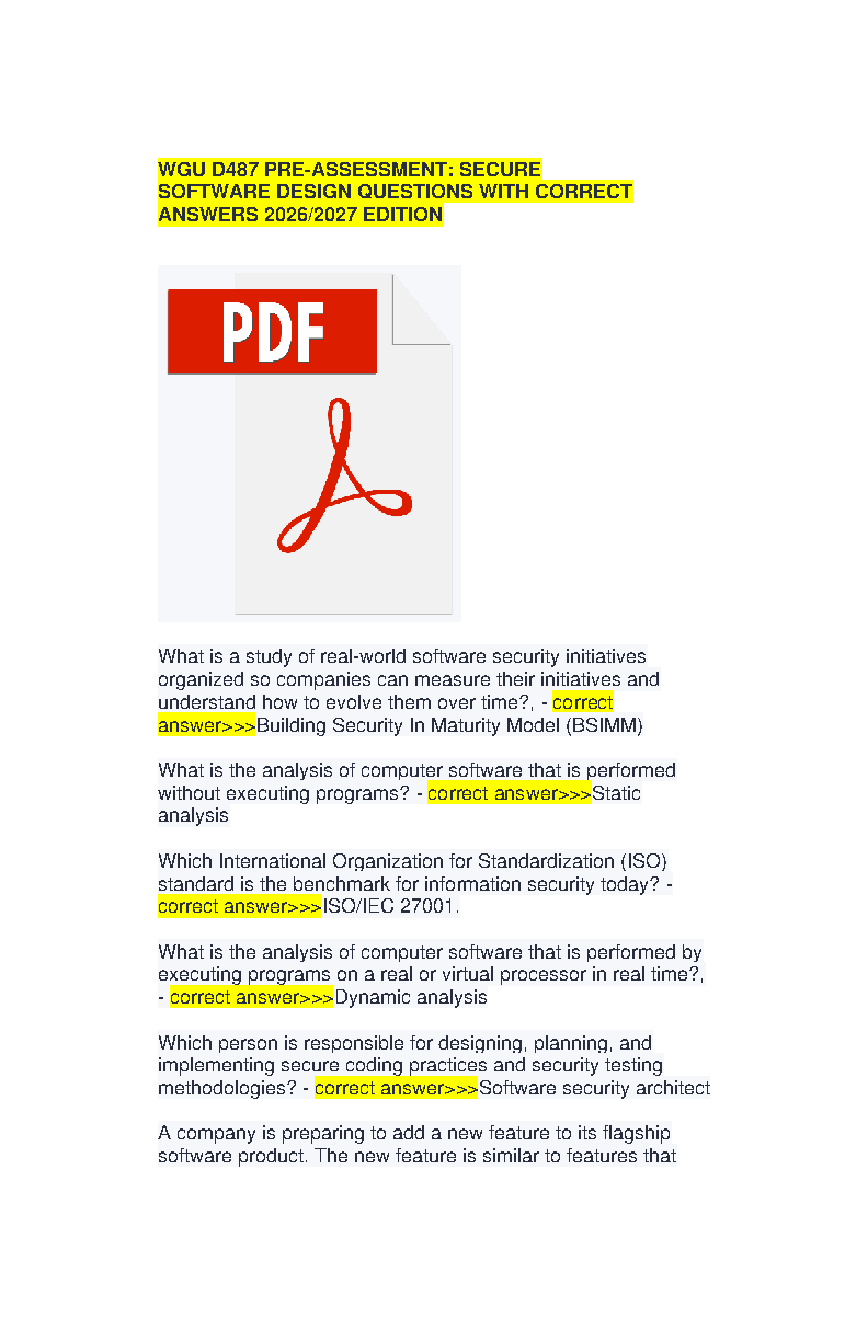 WGU D487 Secure Software Design Pre-Assessment Guide 2025 IMG-1