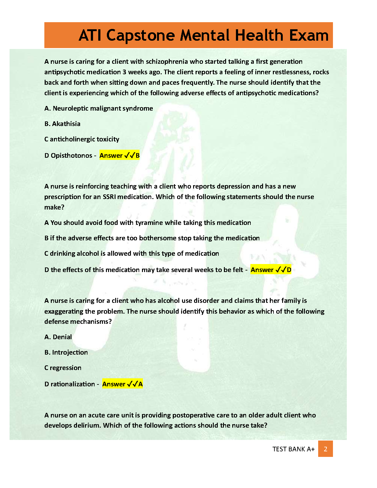ATI Capstone Mental Health Exam Q&A 2026/27 Study Guide