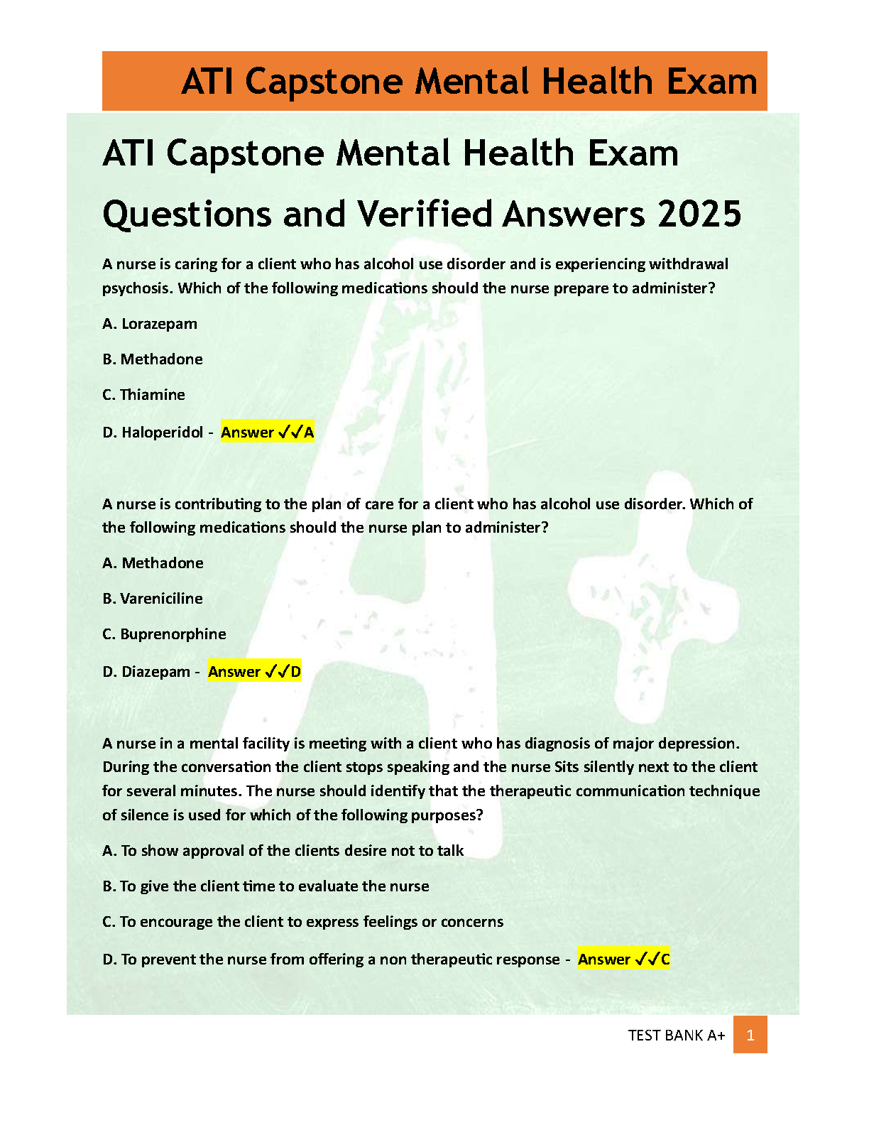 ATI Capstone Mental Health Exam Q&A 2026/27 Study Guide