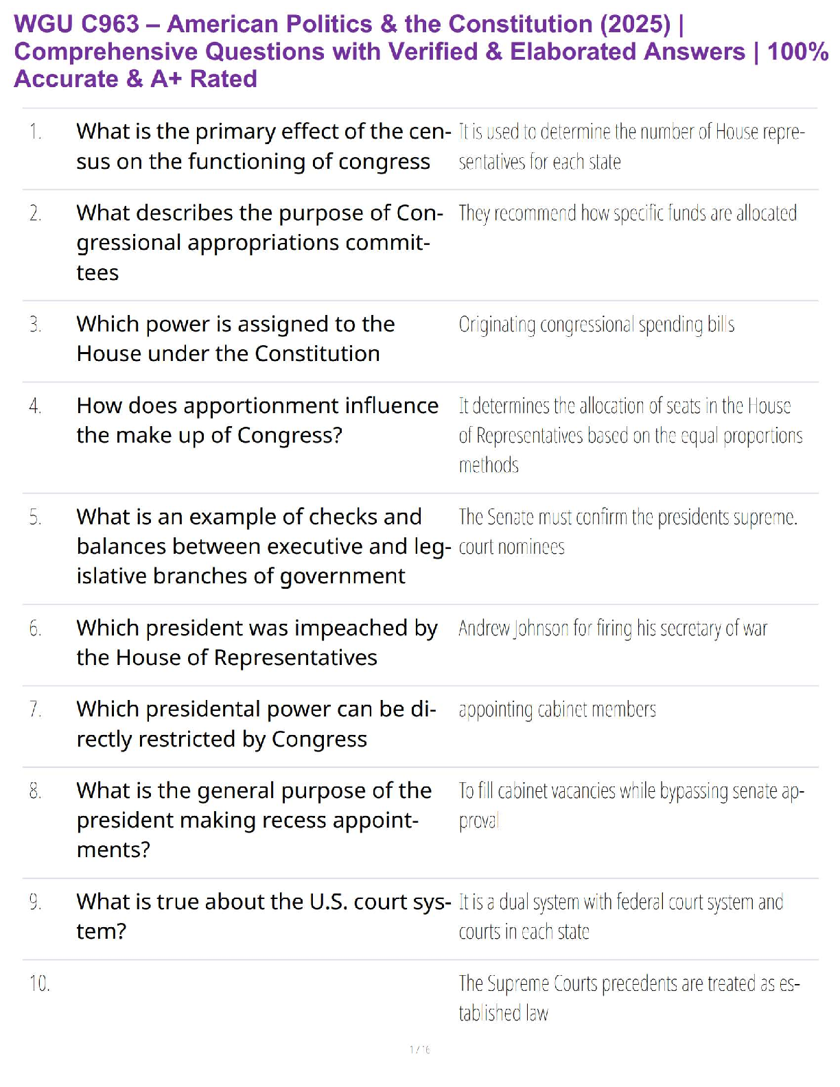 WGU C963 American Politics Exam Prep Study Guide
