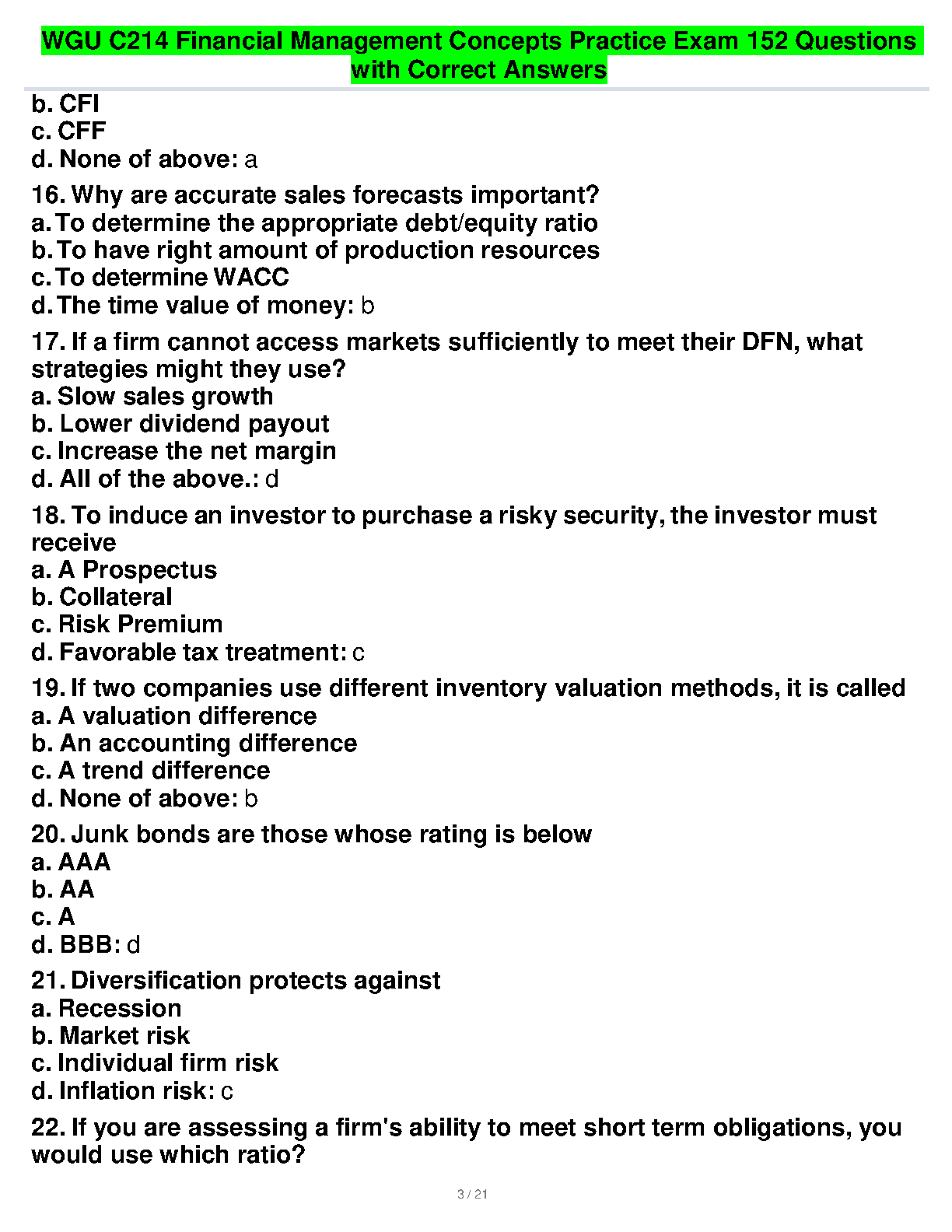 WGU C214 Finance Practice Test and Answers (2025) IMG-3
