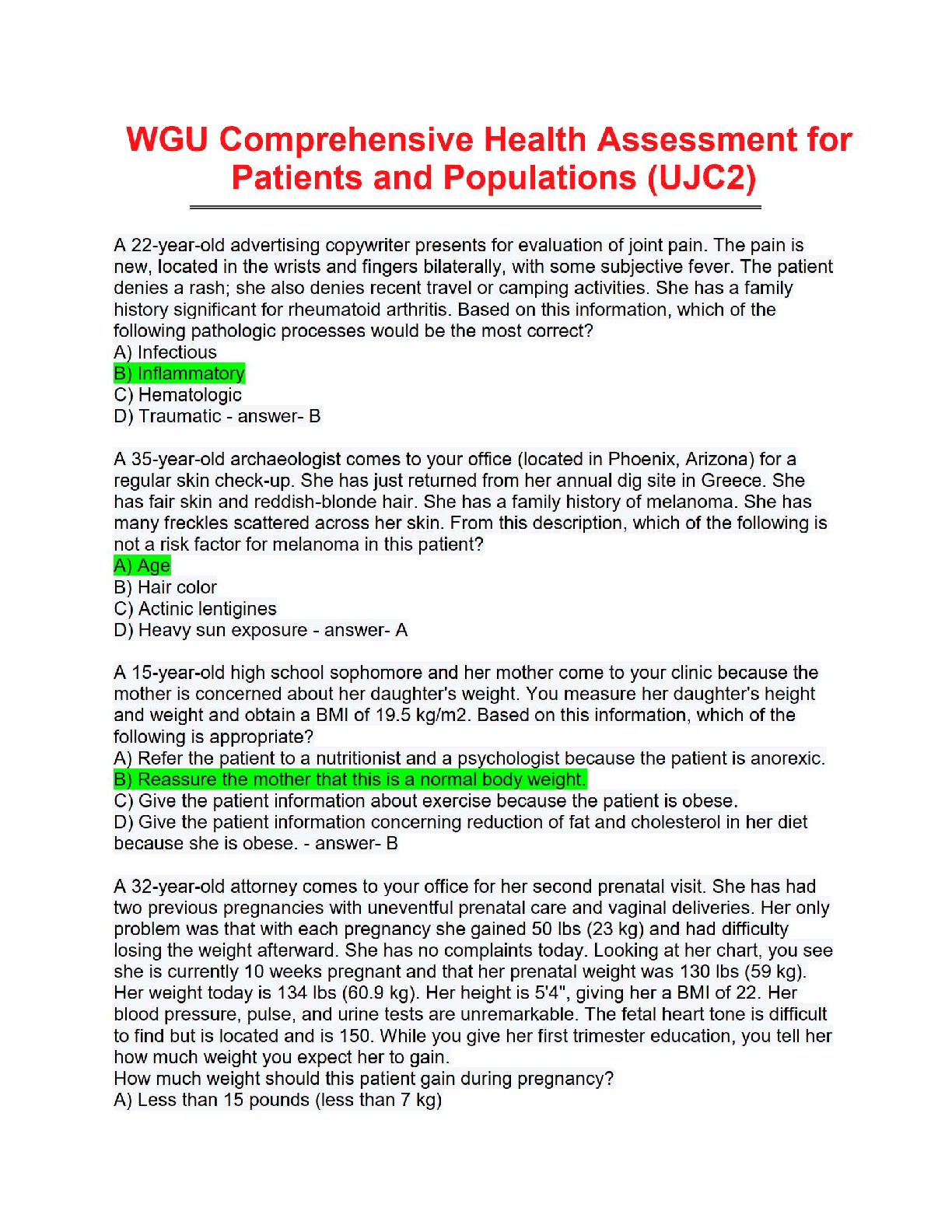 WGU UJC2 Comprehensive Health Assessment Study Guide 2024