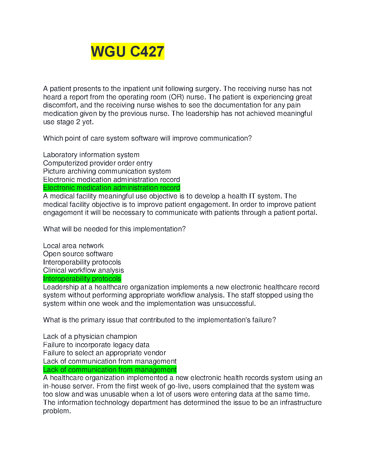 WGU C427 HIS Mgmt Test Bank: Verified Exam Qs & As IMG-1