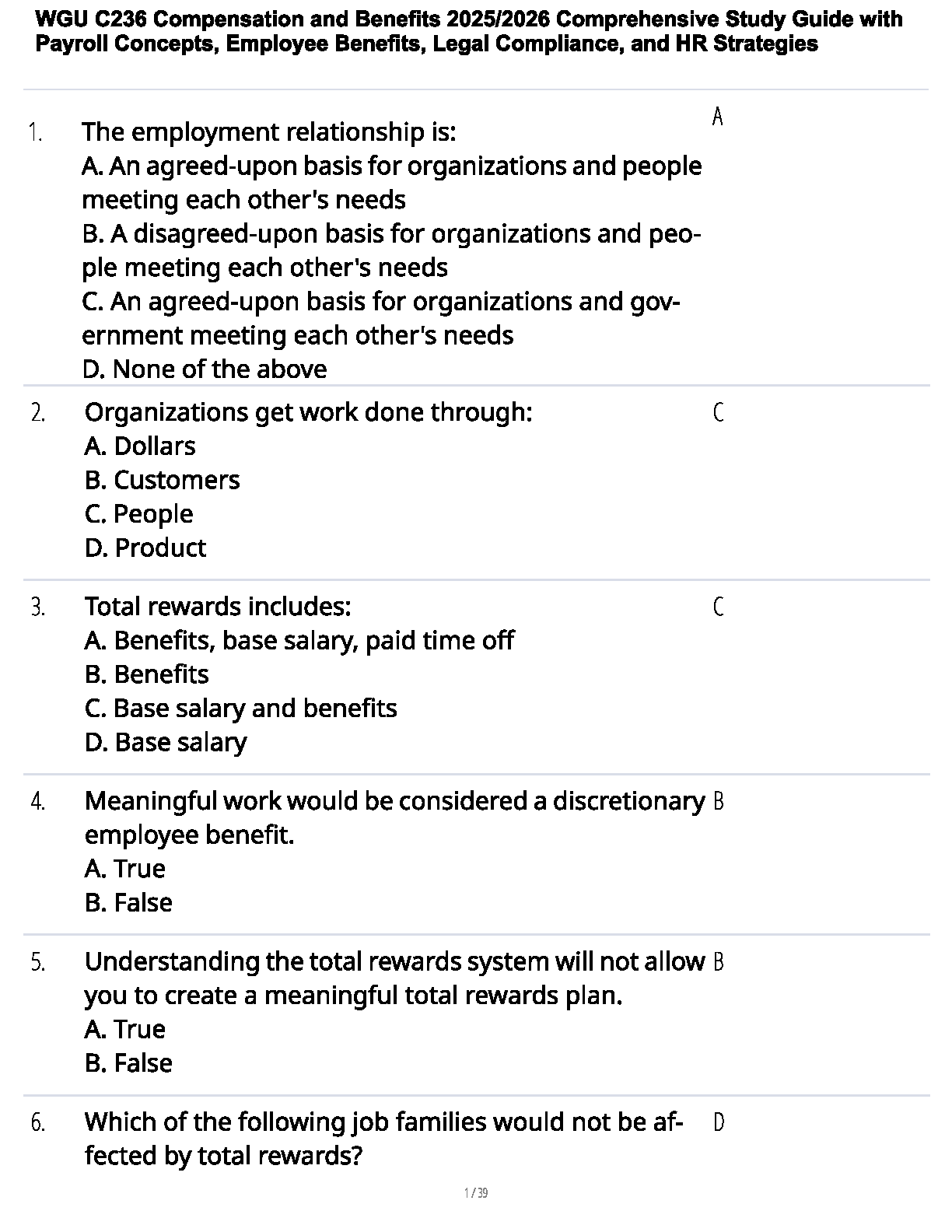 WGU C236 Comp and Benefits Study Guide 2025/26 IMG-1