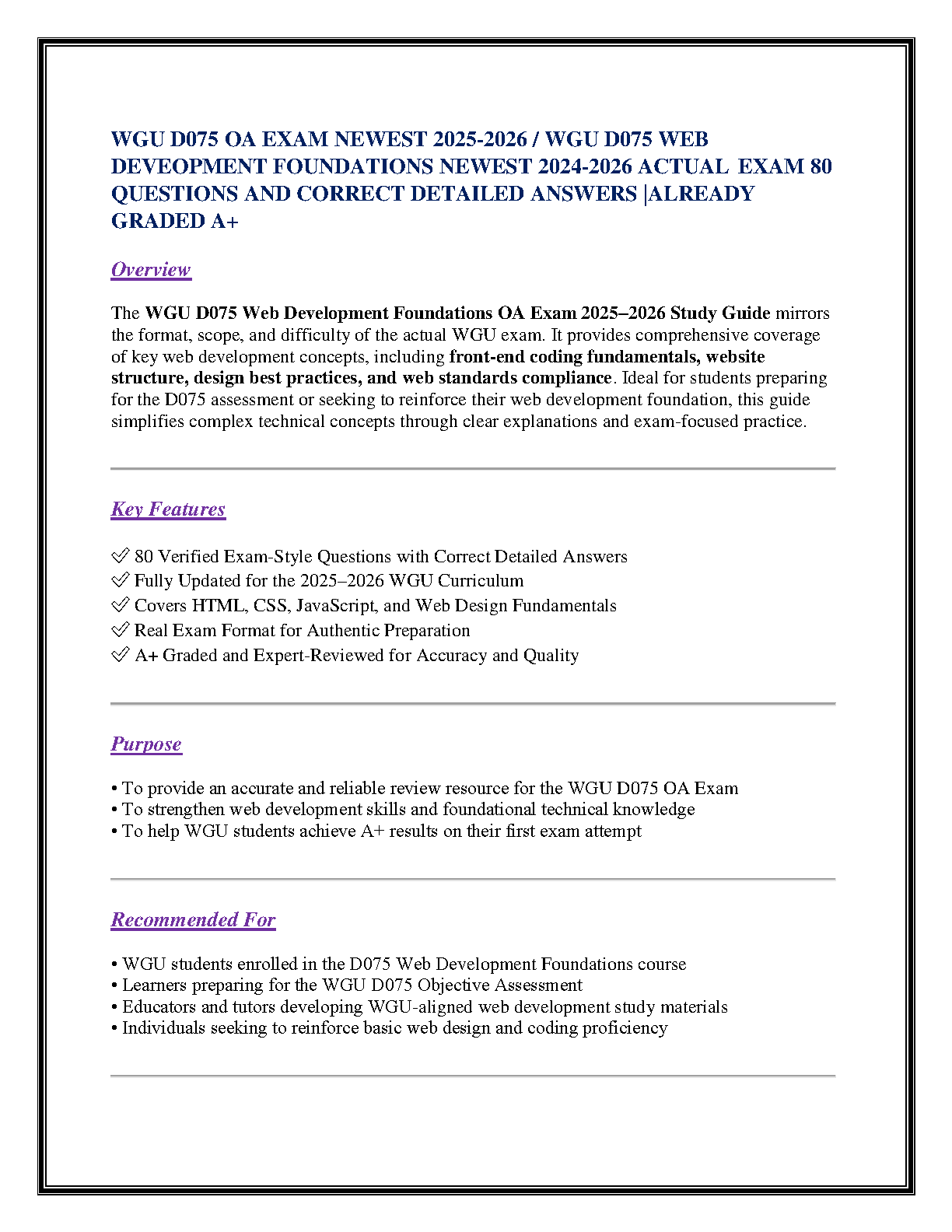 WGU D075 Web Dev Test Bank 2025 Questions and Answers IMG-1