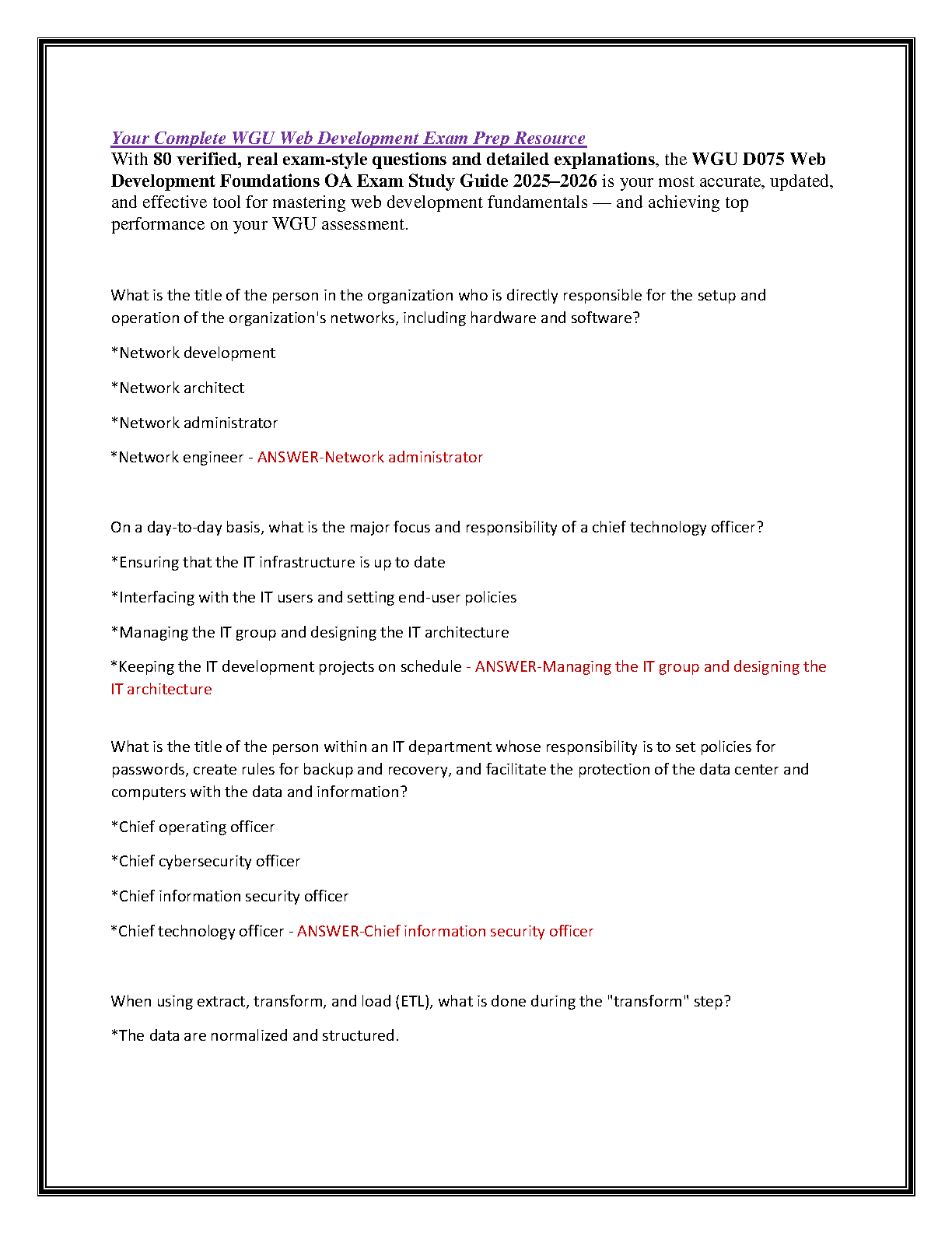 WGU D075 Web Dev Test Bank 2025 Questions and Answers