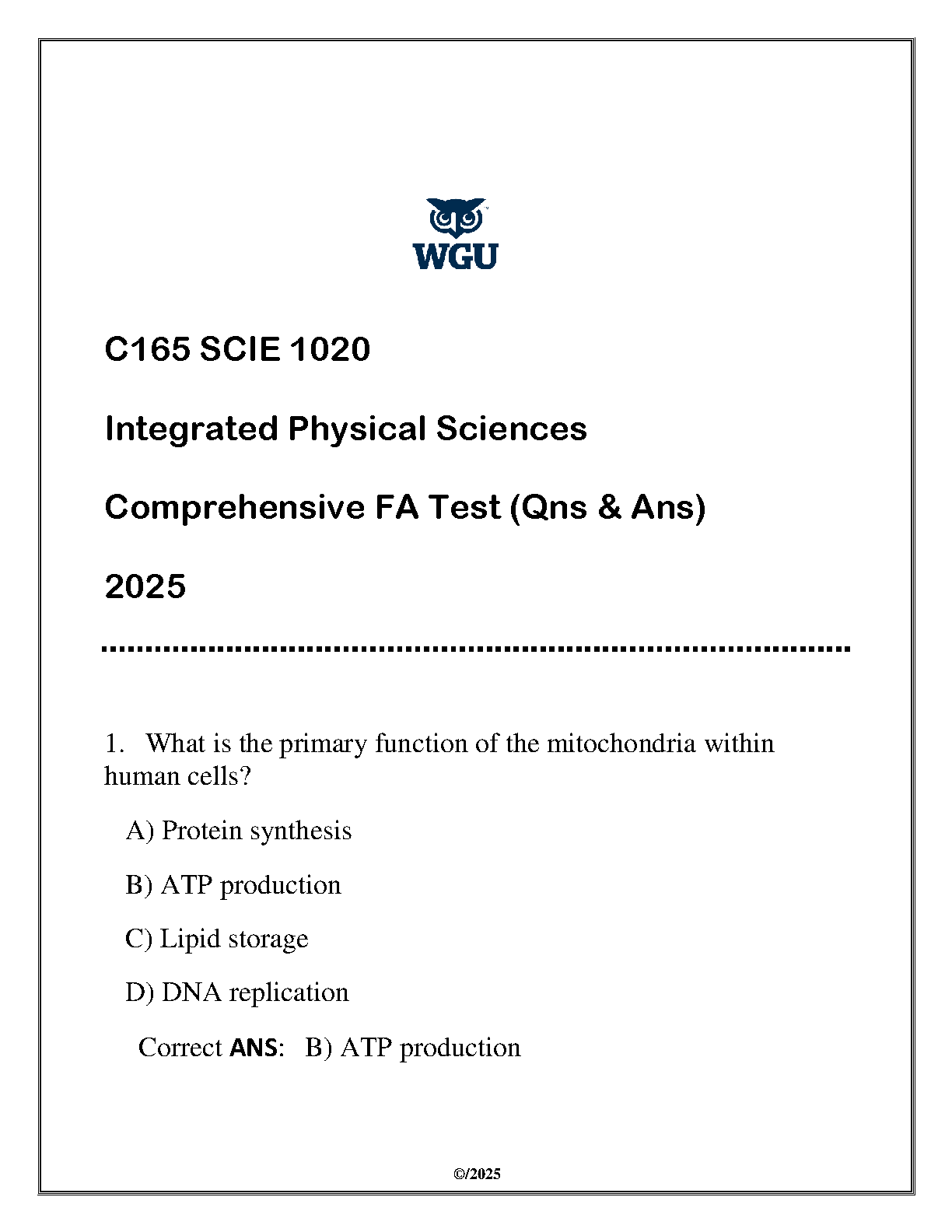 SCIE 1020 Integrated Physical Sciences Test Bank WGU C165 2025 IMG-1