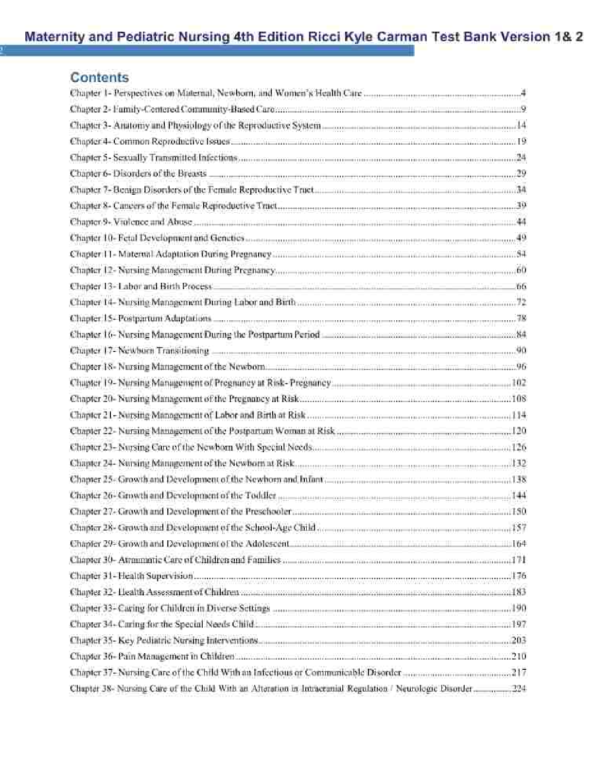 Maternity Pediatric Nursing Test Bank Ricci 2026/27 Edition