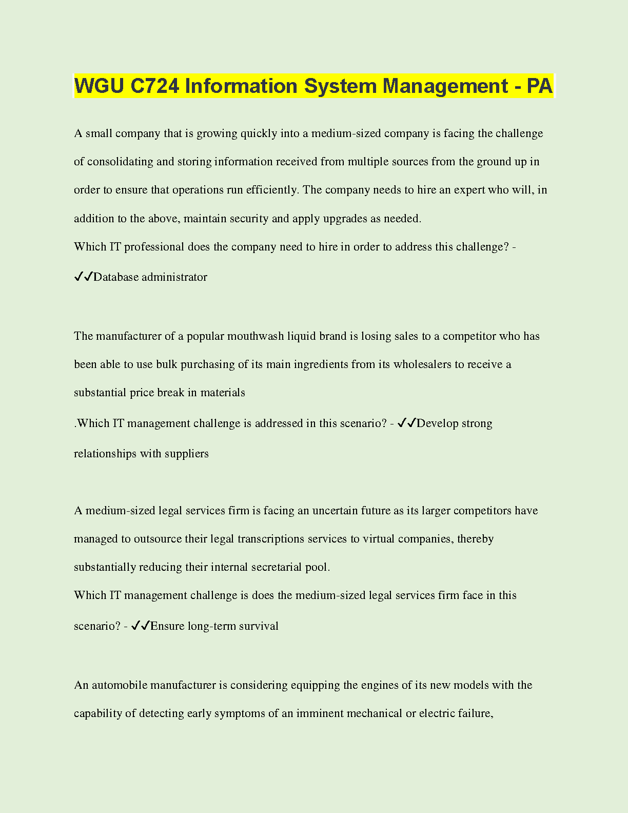 WGU C724 Info Systems Mgmt Study Guide 2024-2025