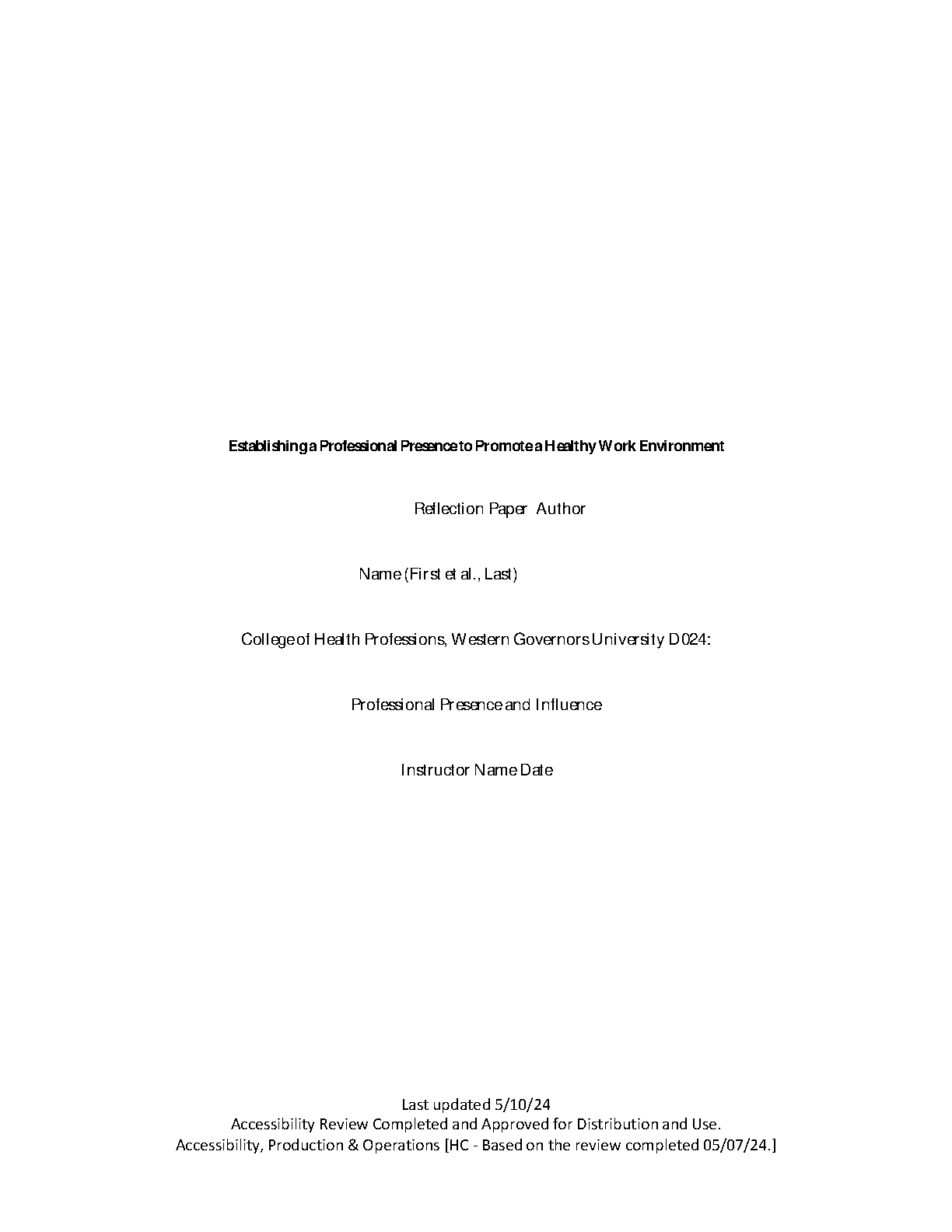 WGU D024 Reflection Paper: Professional Presence & Health