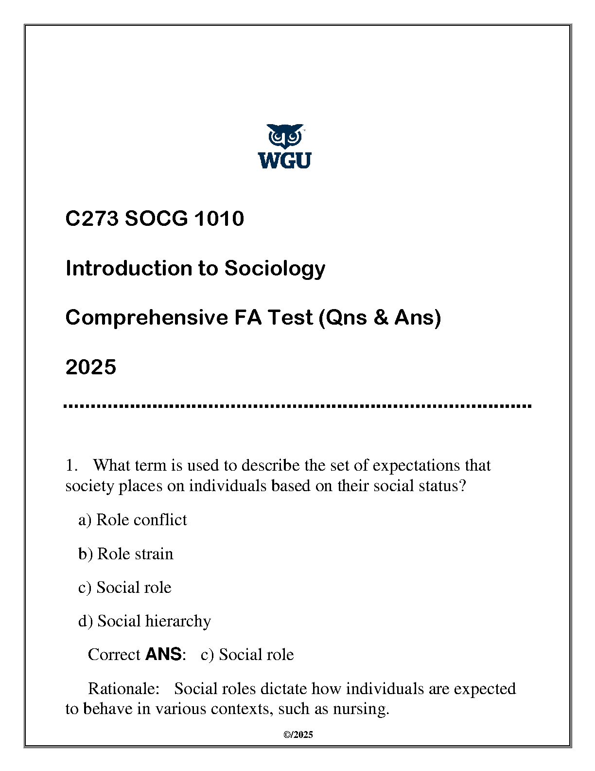 WGU C273 Sociology Exam Prep 2025 IMG-1