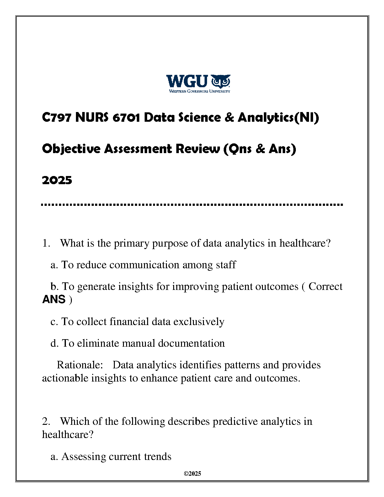 WGU C797 NURS 6701 Data Science Exam Prep Guide 2025 Q&A IMG-1