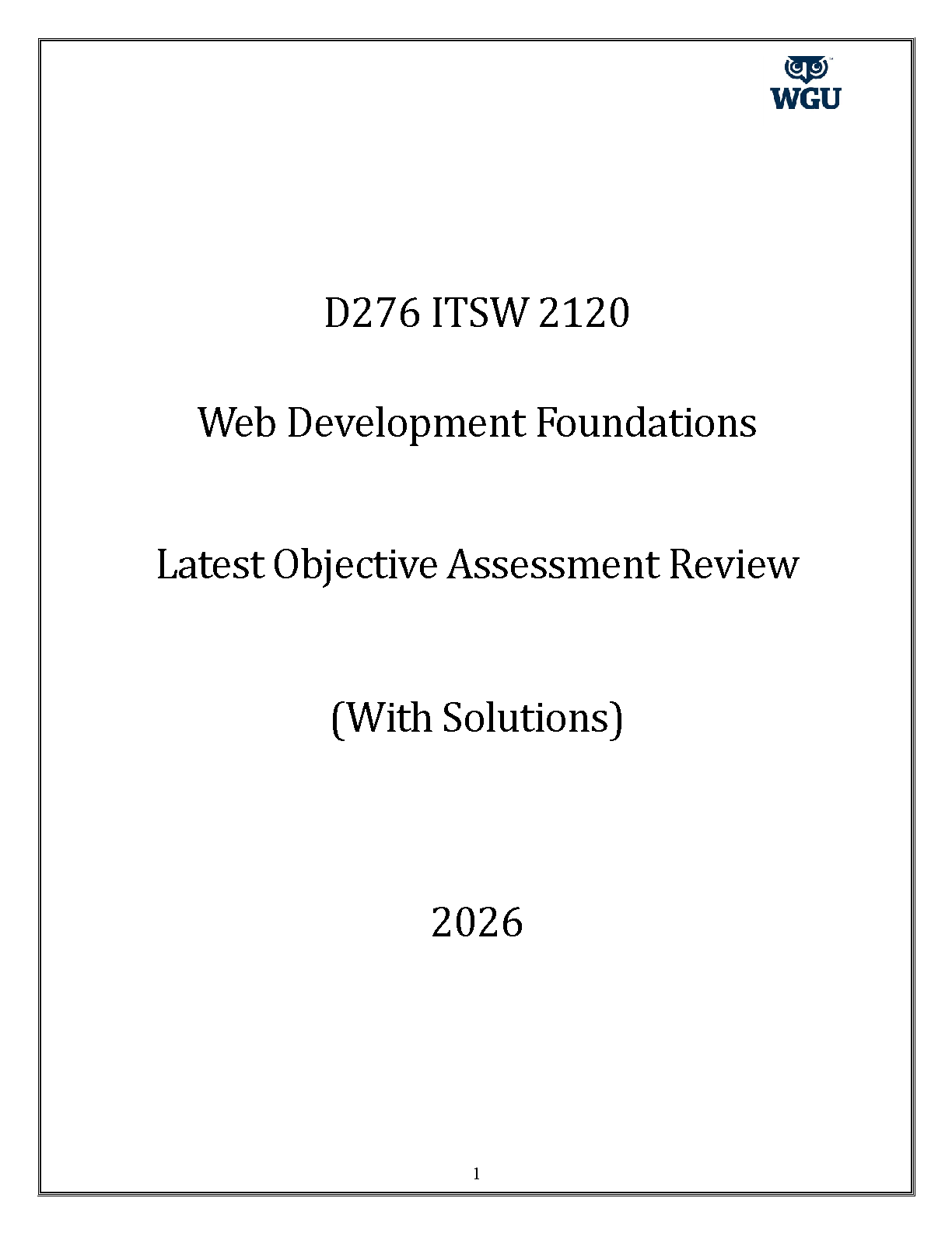 WGU D276 Web Dev Foundations 2026 Test Bank Answers
