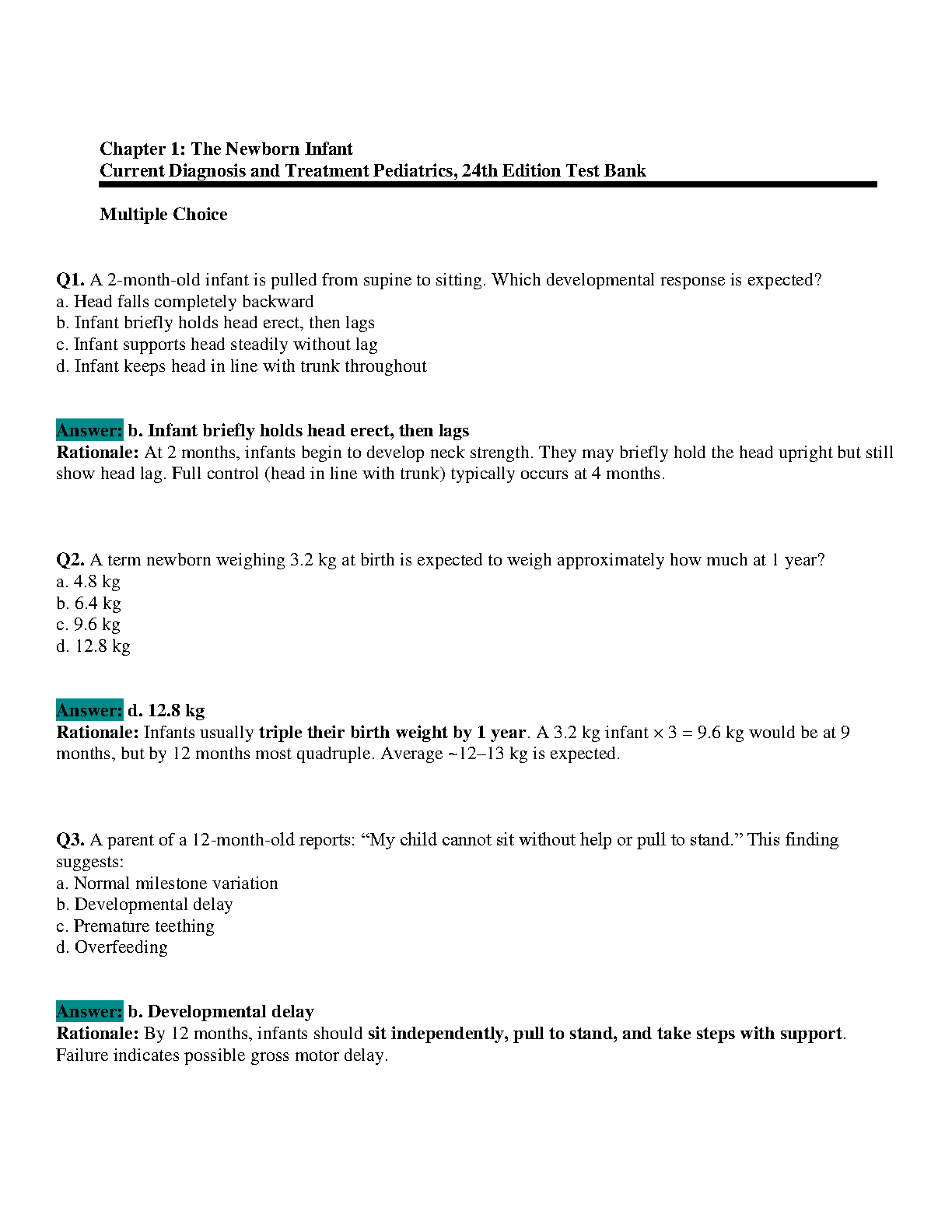 Pediatrics Test Bank 2026/27 Current Diagnosis Treatment IMG-3