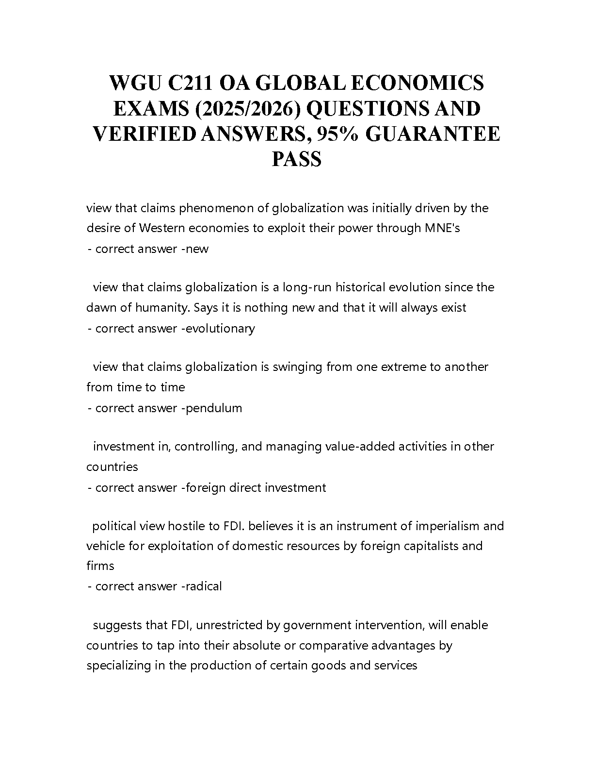WGU C211 Global Economics OA Test Bank 2025 26 Verified