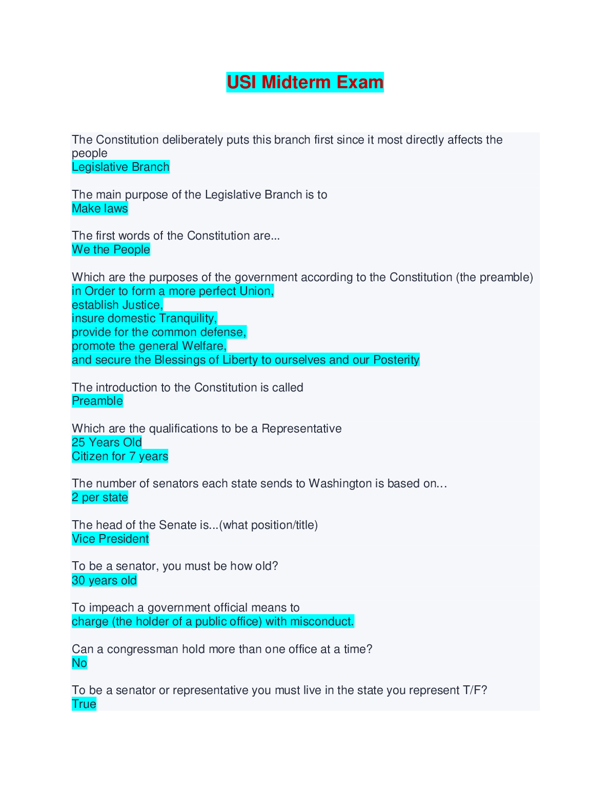 USI Midterm Prep: US Govt & Constitution Study Notes 2026
