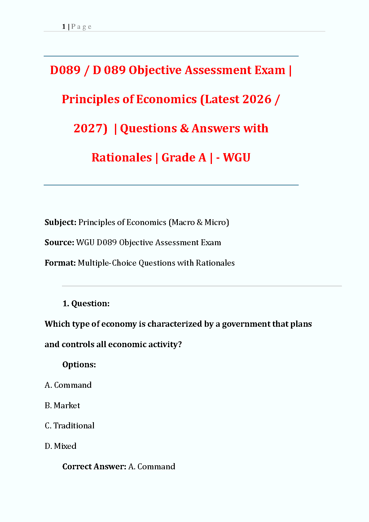 WGU D089 Principles of Economics Test Bank 2026/27 Solutions IMG-1