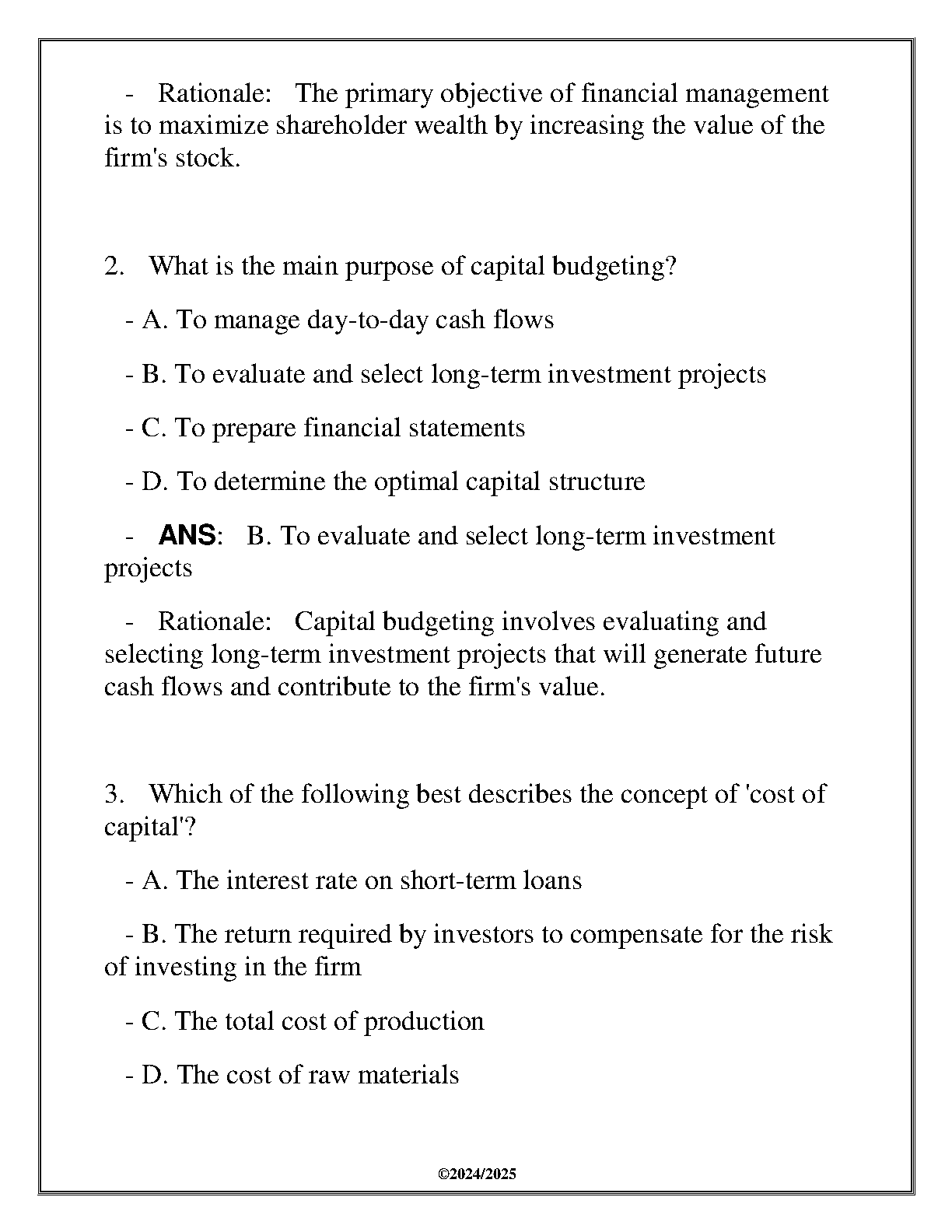 WGU BUS 2040 Finance Final Exam Q&A 2025 Study Guide