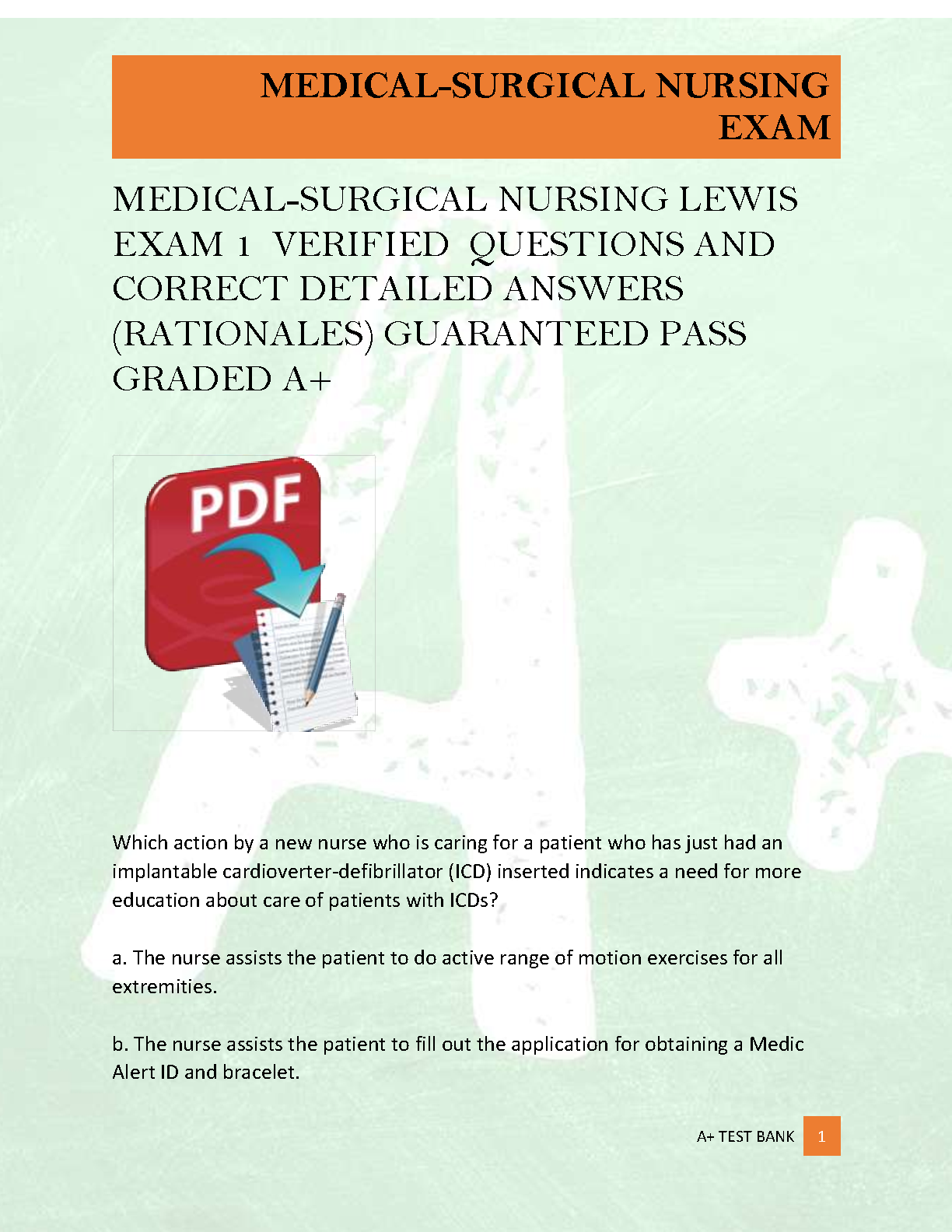 Med Surg Nursing Exam 1 Test Bank Lewis 12e | Verified