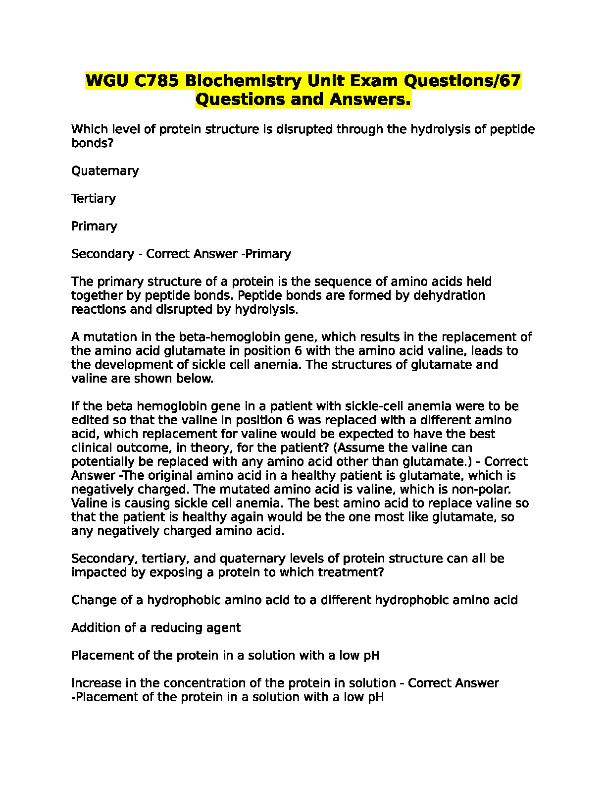 WGU C785 Biochemistry Exam Guide with 67 Q&A IMG-1