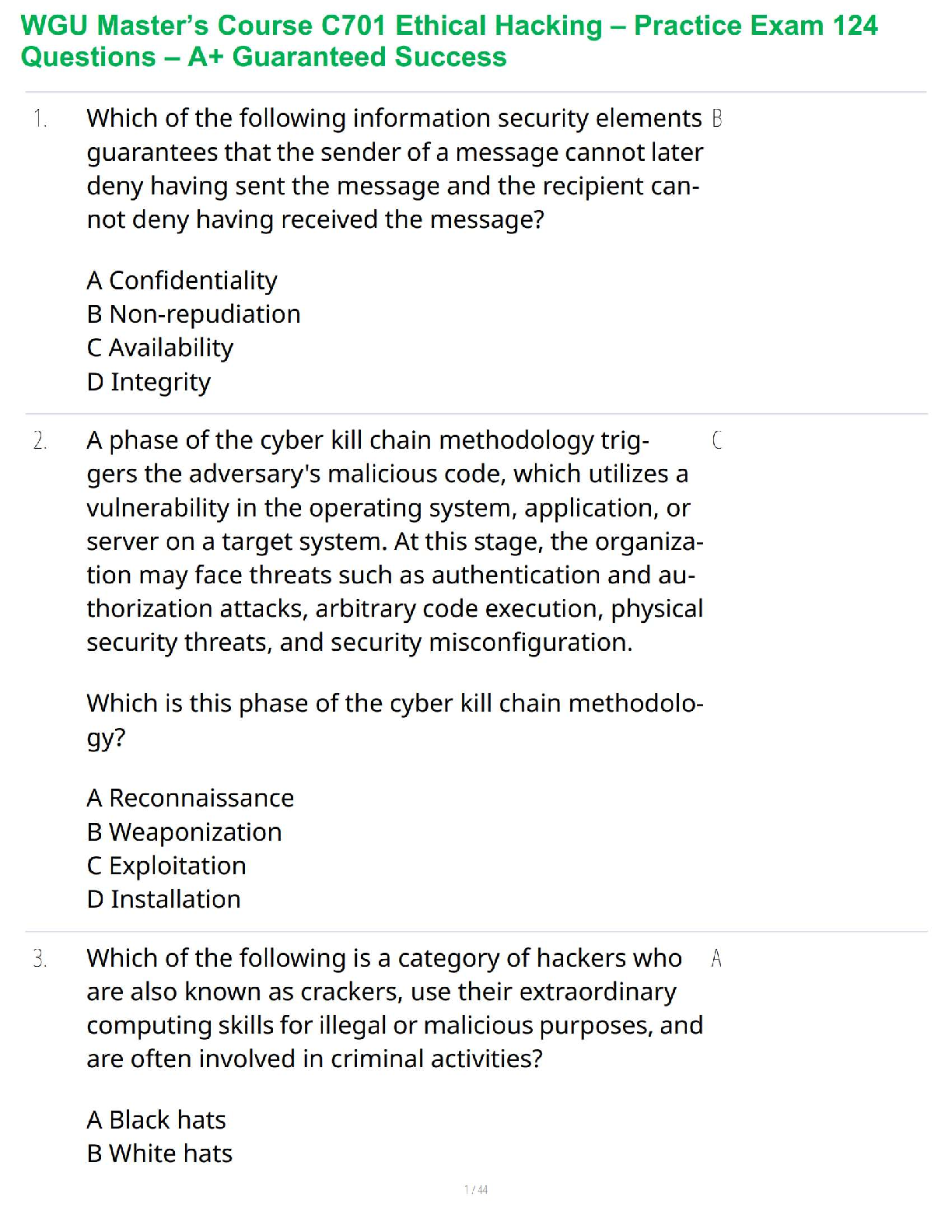 WGU C701 Ethical Hacking Test Bank 2024-2025 IMG-1