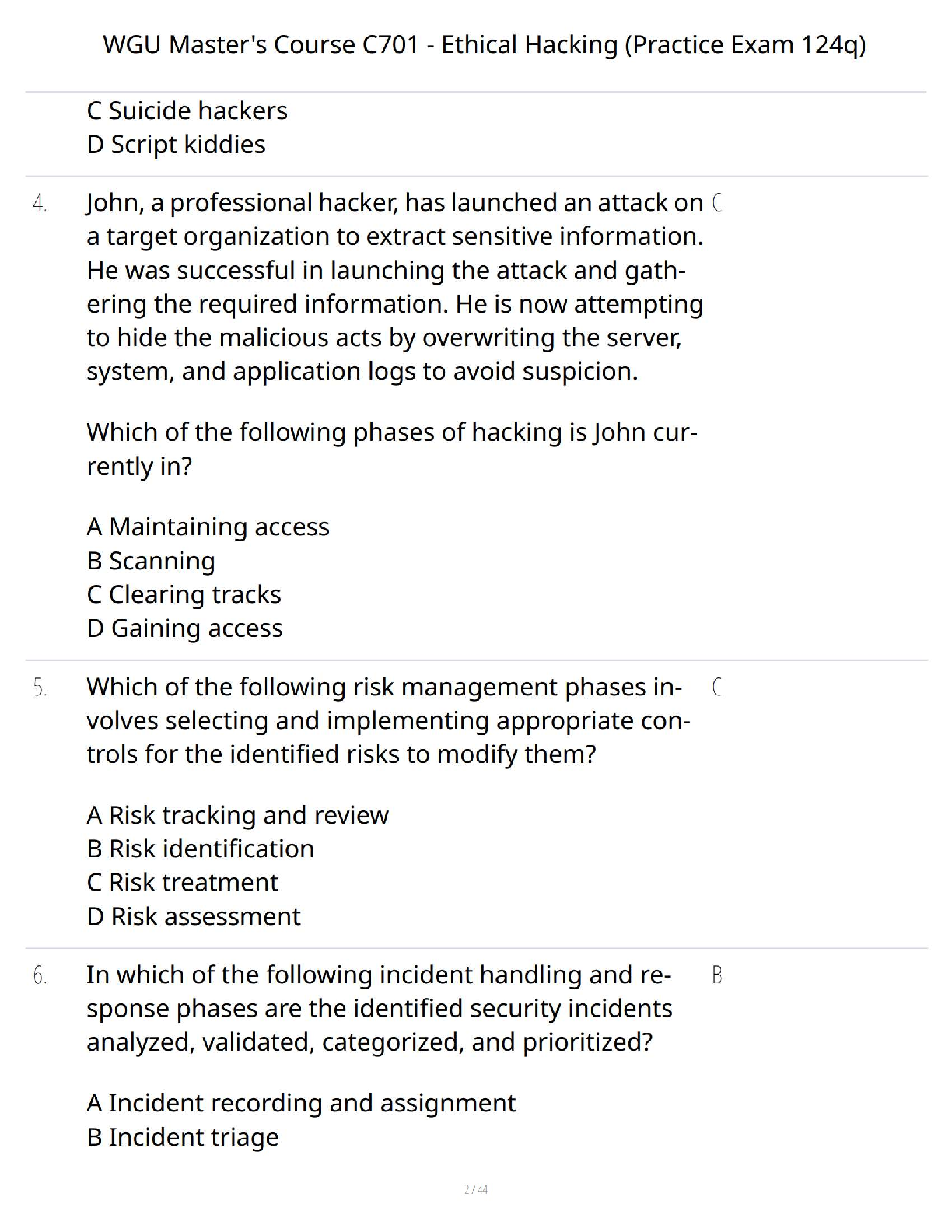 WGU C701 Ethical Hacking Test Bank 2024-2025