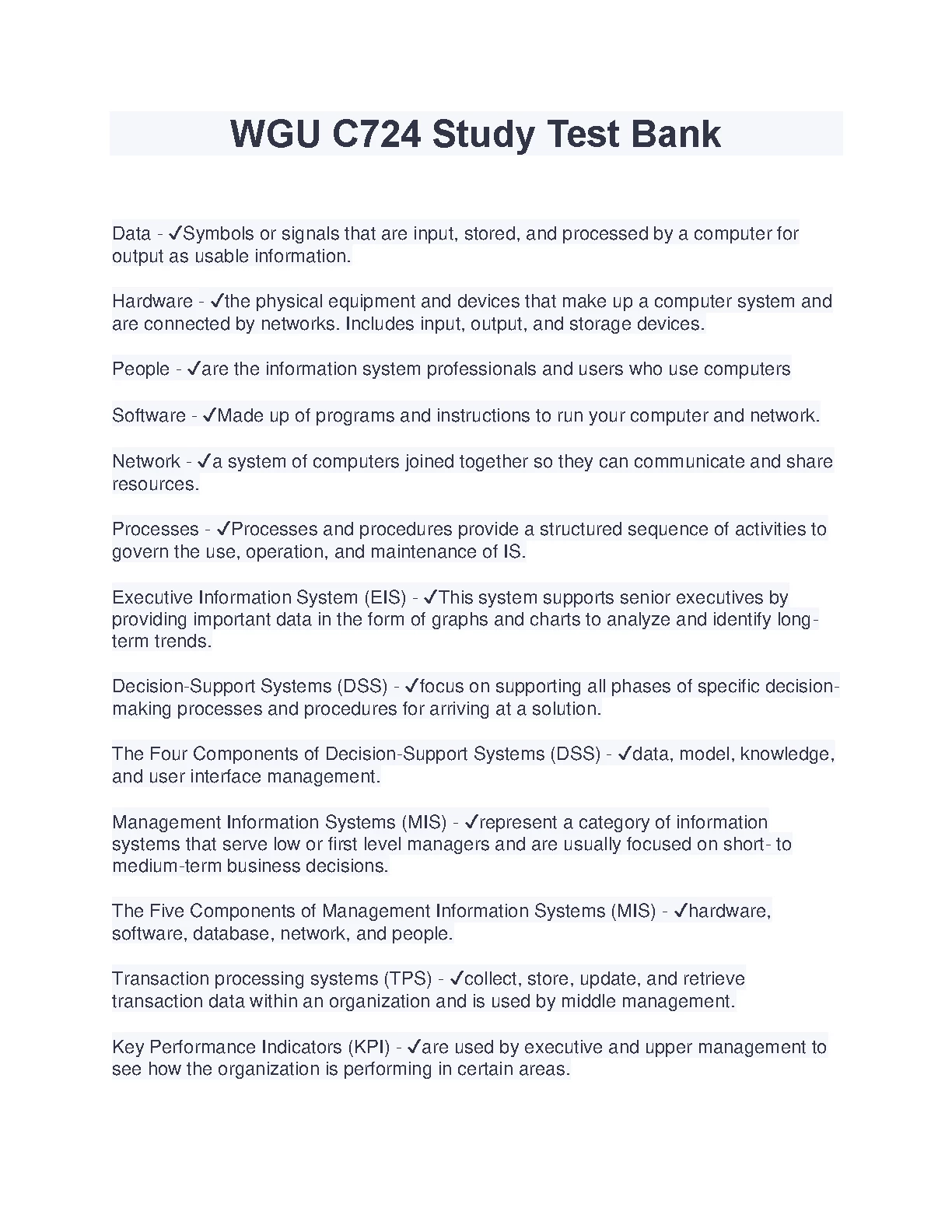 WGU C724 Test Bank: Info Systems Concepts Study Aid 2023 IMG-1
