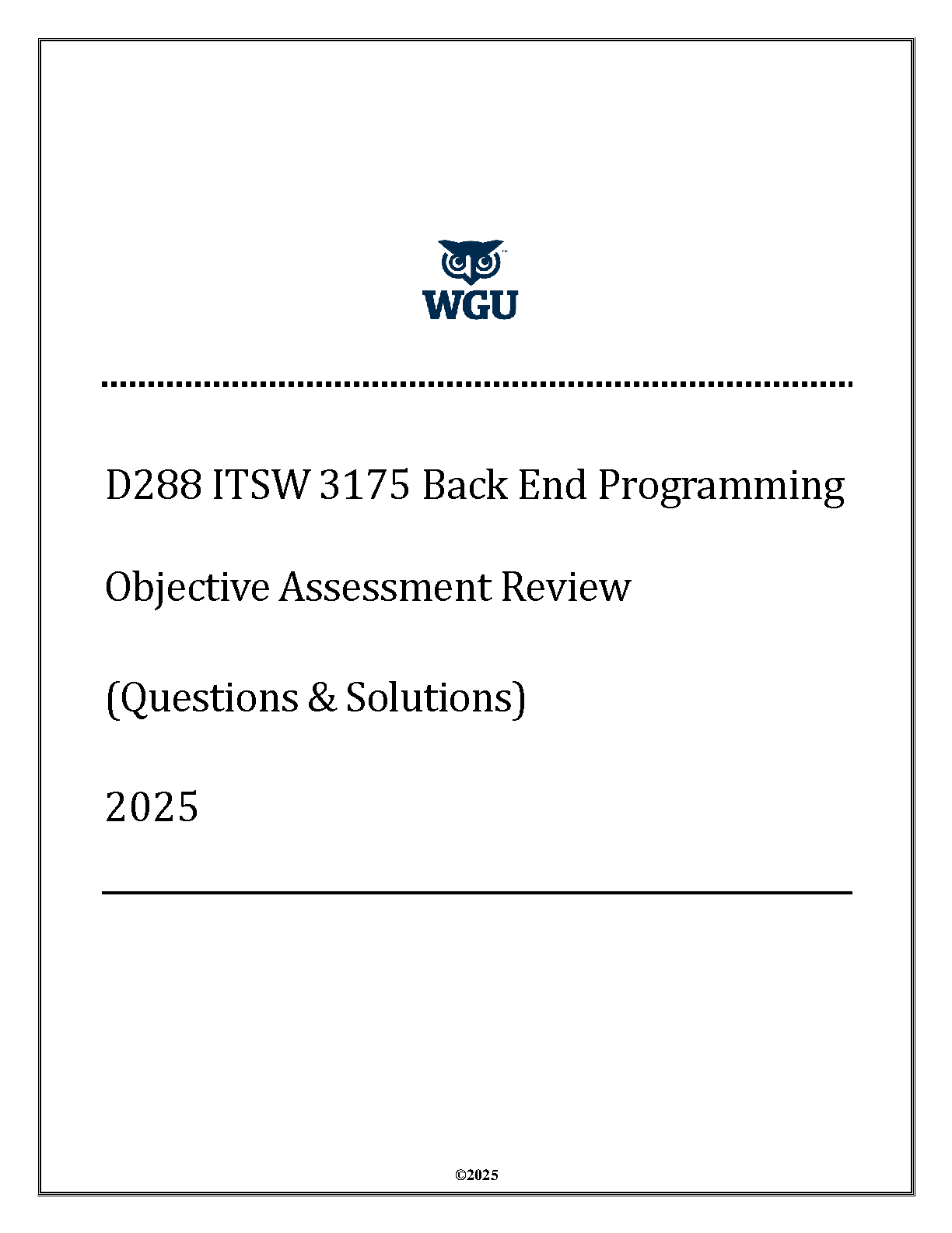WGU D288 Back End Programming Test Bank 2025/26 | ITSW 3175 IMG-1