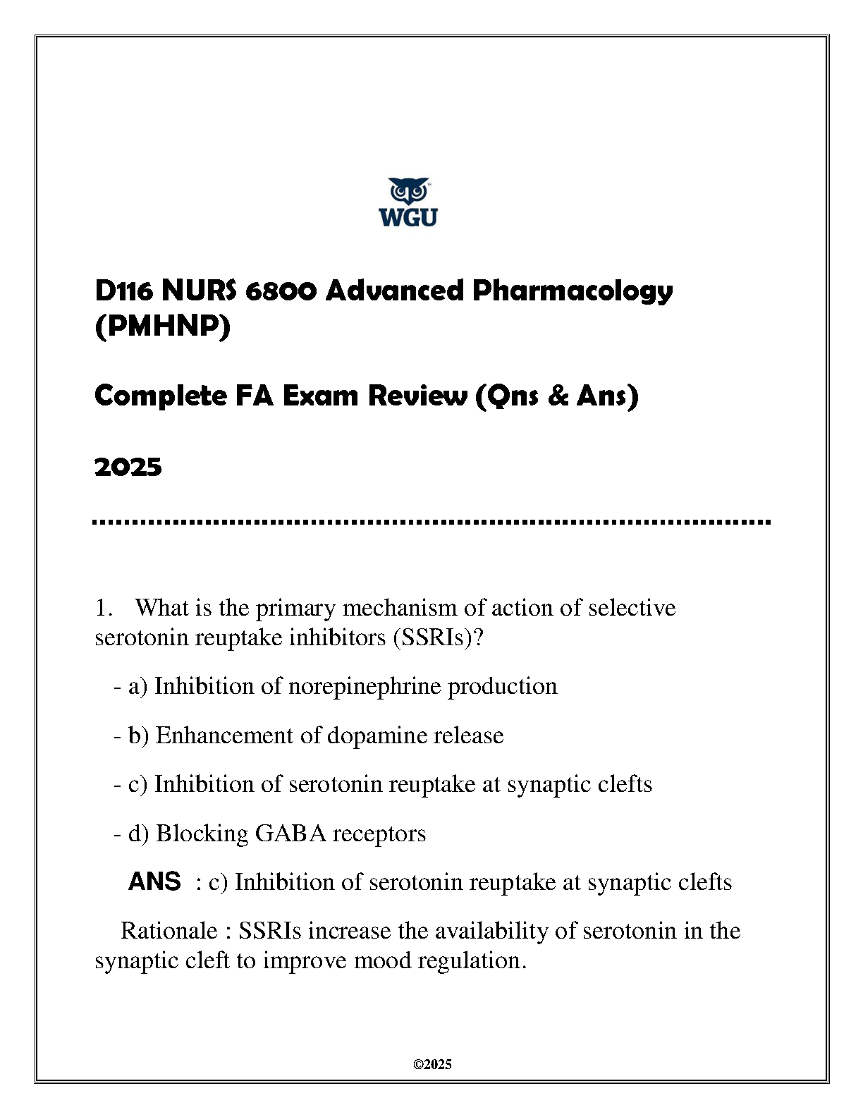 WGU NURS 6800 Advanced Pharmacology Exam Review 2025