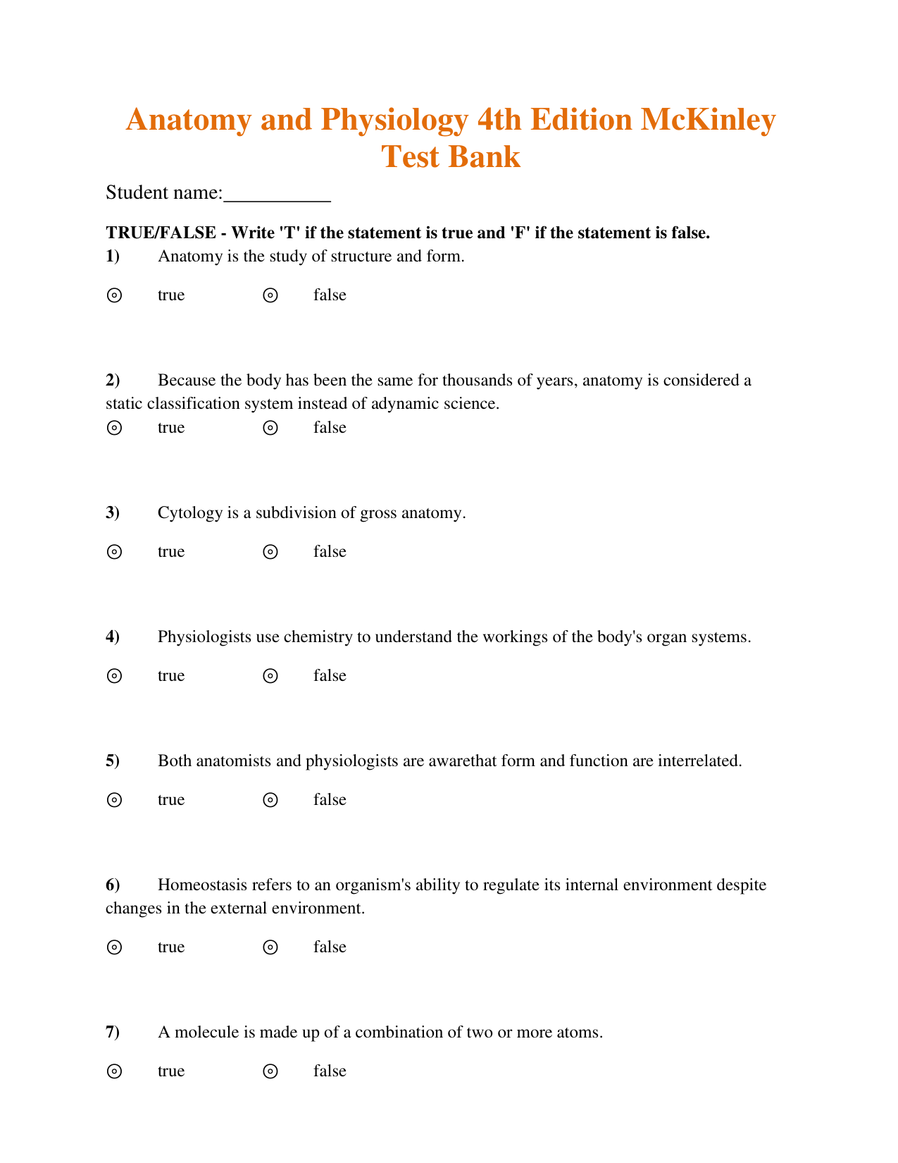 Anatomy and Physiology 4th Edition TEST BANK