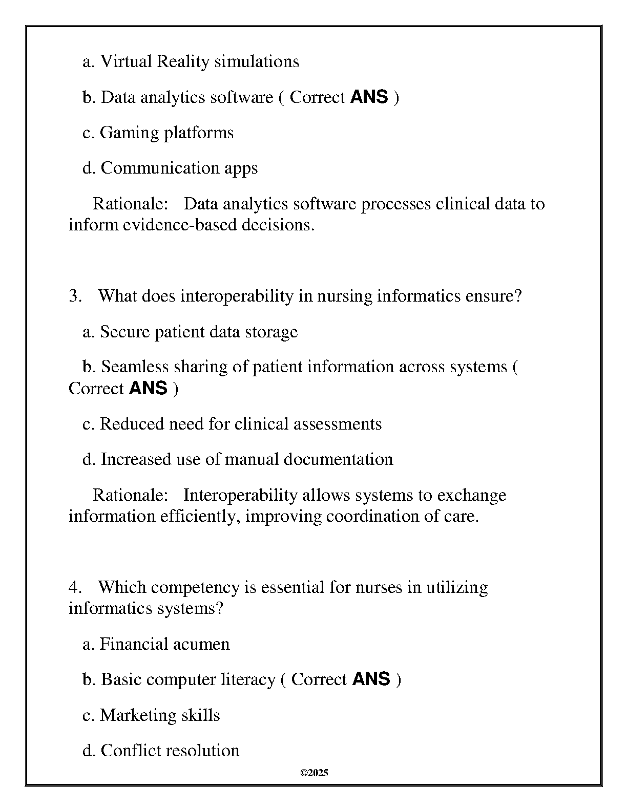 WGU NURS 5206 Informatics Exam Qs A's 2025