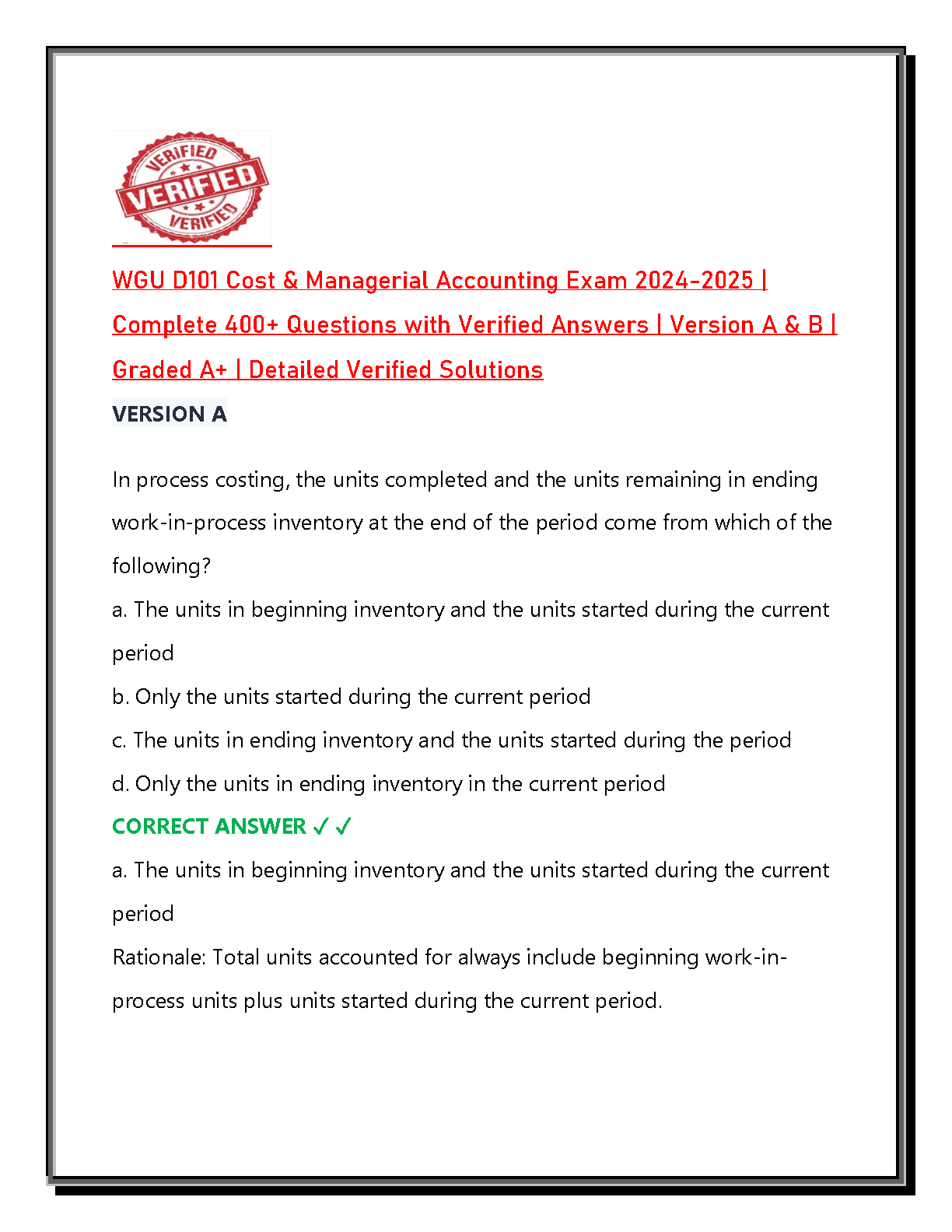 WGU D101 Cost & Mgmt Acctg Test Bank 2025/26 IMG-1