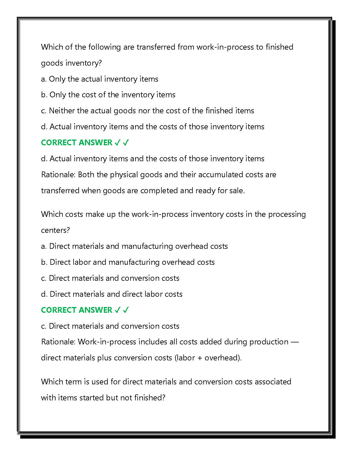 WGU D101 Cost & Mgmt Acctg Test Bank 2025/26