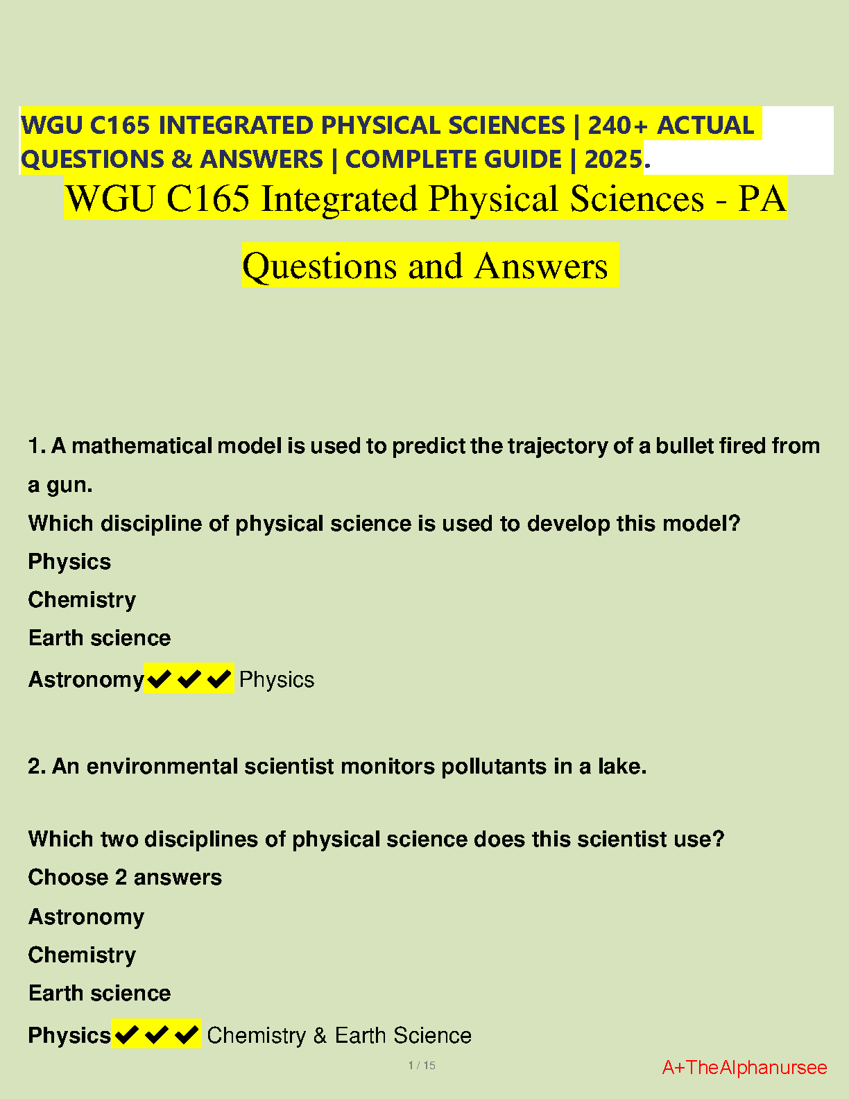 WGU C165 Integrated Physical Sciences Q&A 2024-2025 Guide IMG-1