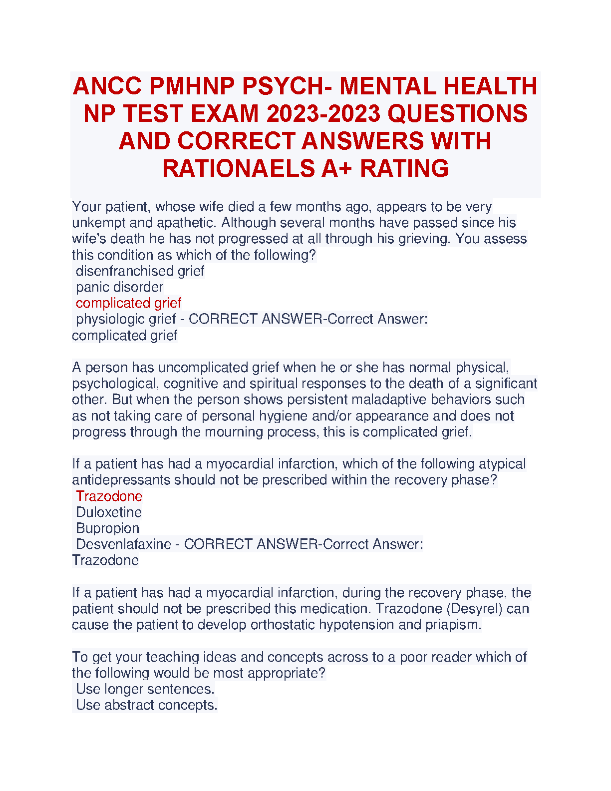 ANCC PMHNP Test Bank 2023-2024 Practice Exams IMG-1