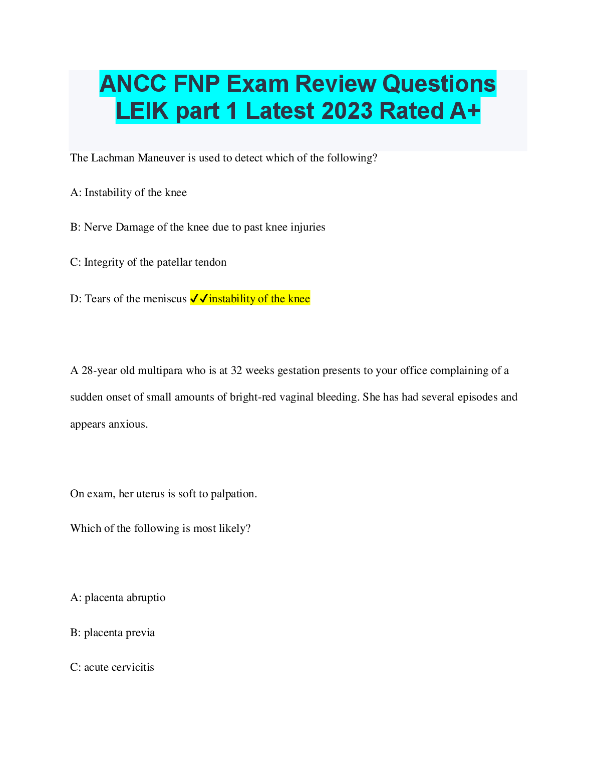 ANCC FNP Exam Review 2026/27 Practice Questions