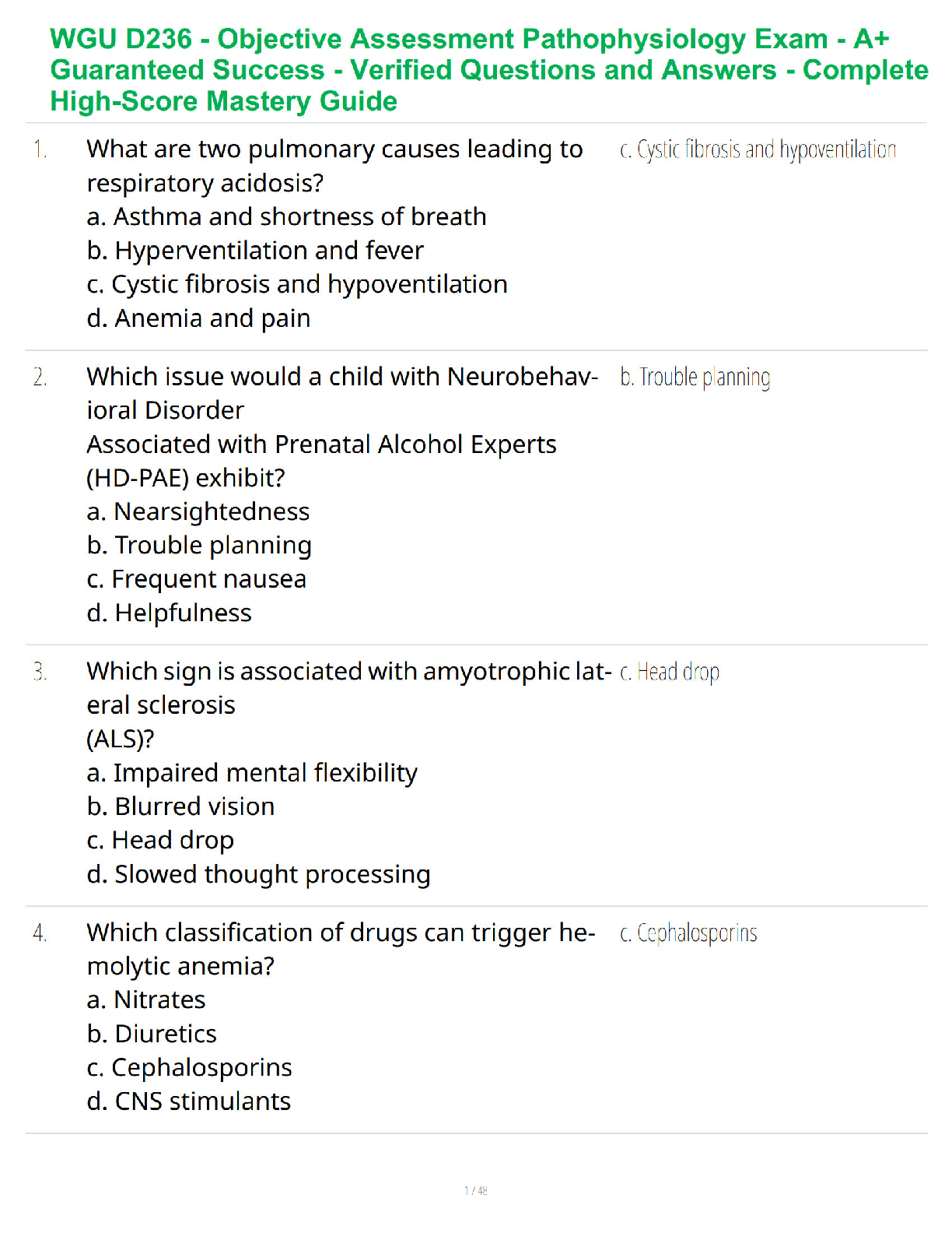 WGU D236 Pathophysiology Test Bank