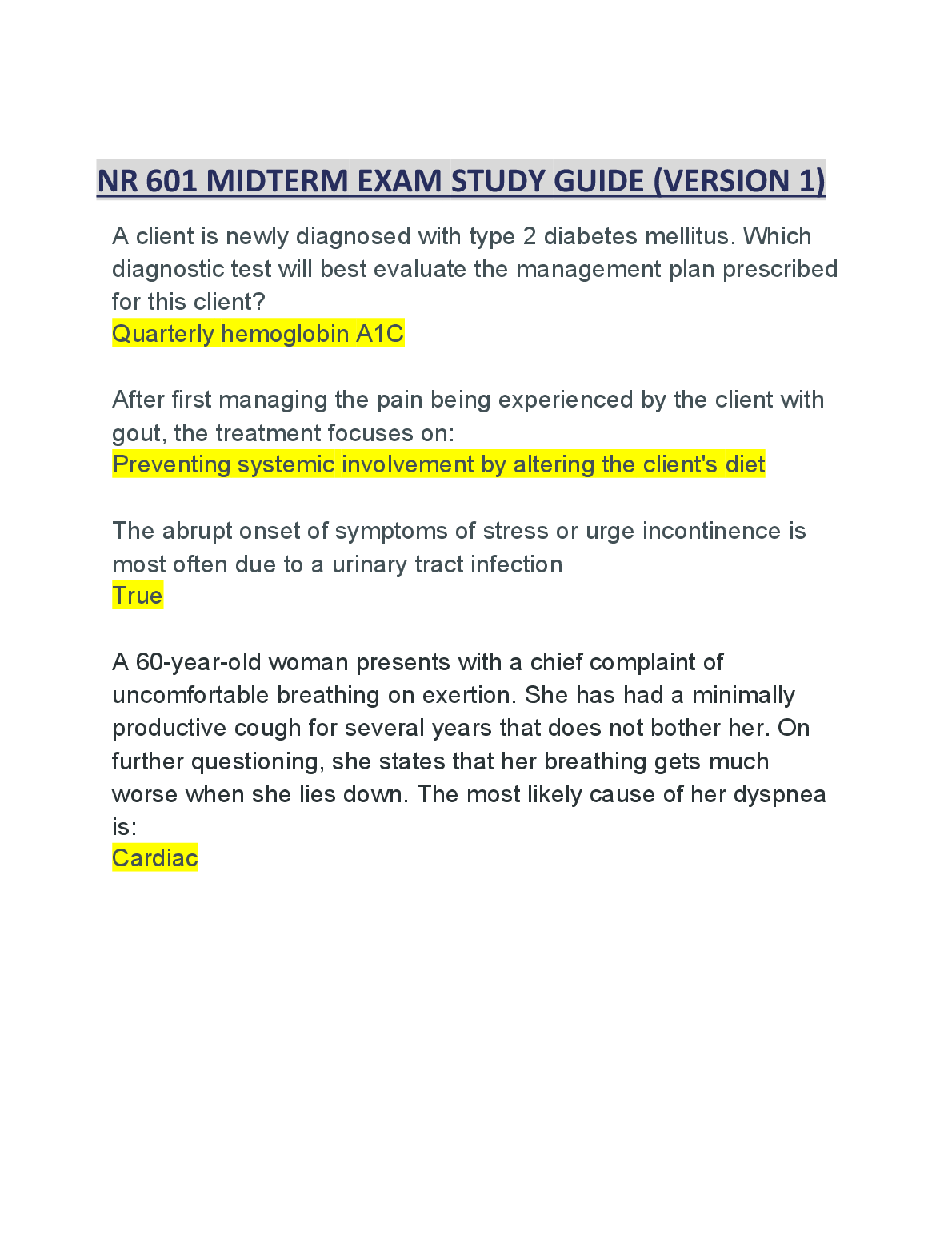 NR 601 Midterm Study Guide Nursing Exam Prep